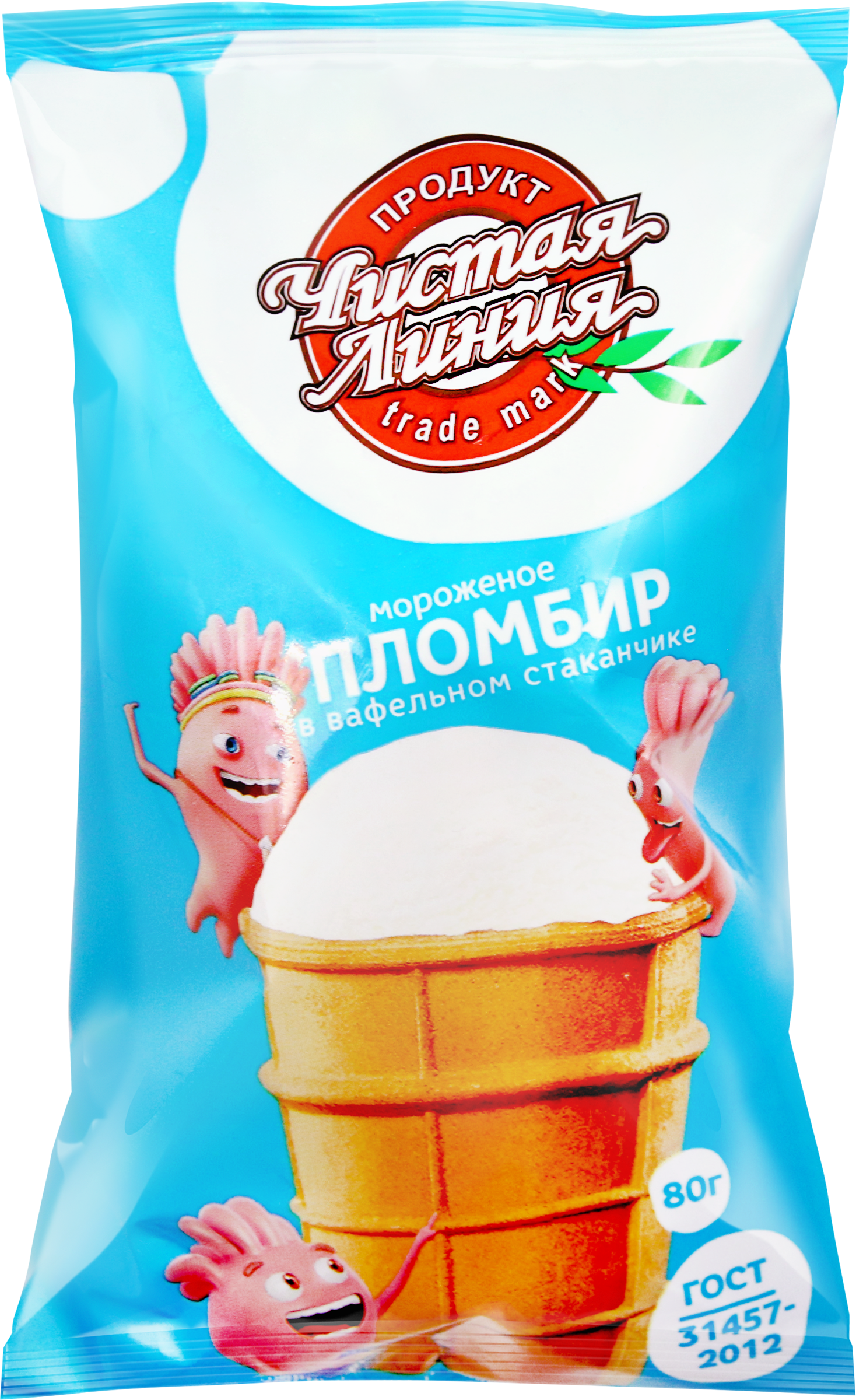 Изображение товара Мороженое ЧИСТАЯ ЛИНИЯ Пломбир ванильный 12%, без змж, вафельный стаканчик, 80г