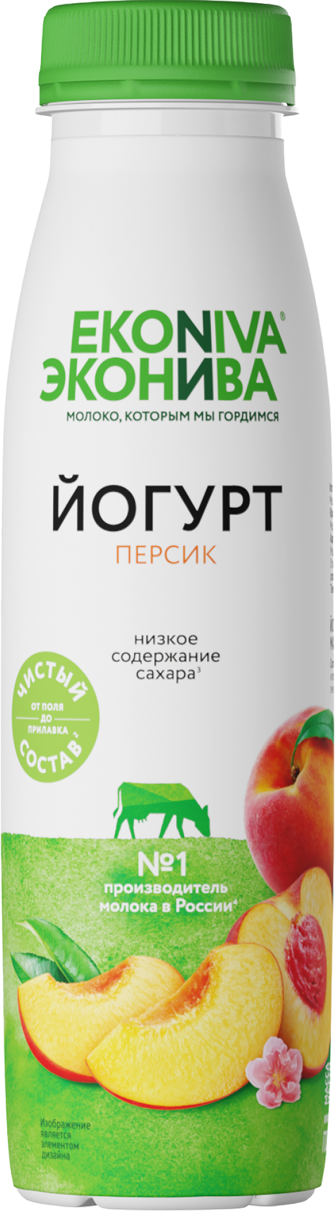 Изображение товара Йогурт питьевой ЭКОНИВА Персик 2,5% 300г натуральный для здорового питания