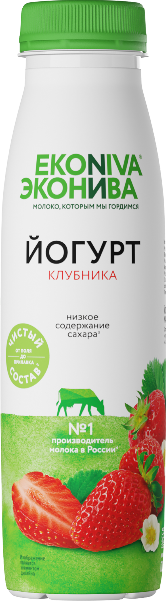 Изображение товара Питьевой йогурт ЭКОНИВА Клубника 2,5% 300г натуральный напиток для здоровья