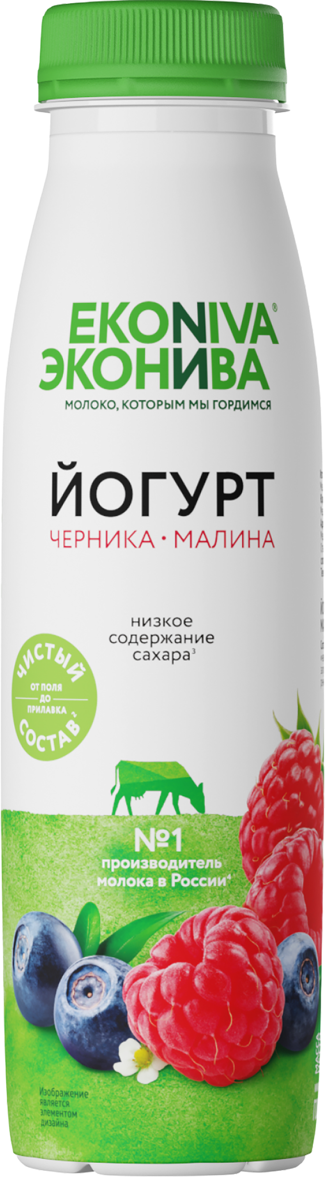 Изображение товара Йогурт питьевой ЭКОНИВА Черника, малина 2,5%, 300г