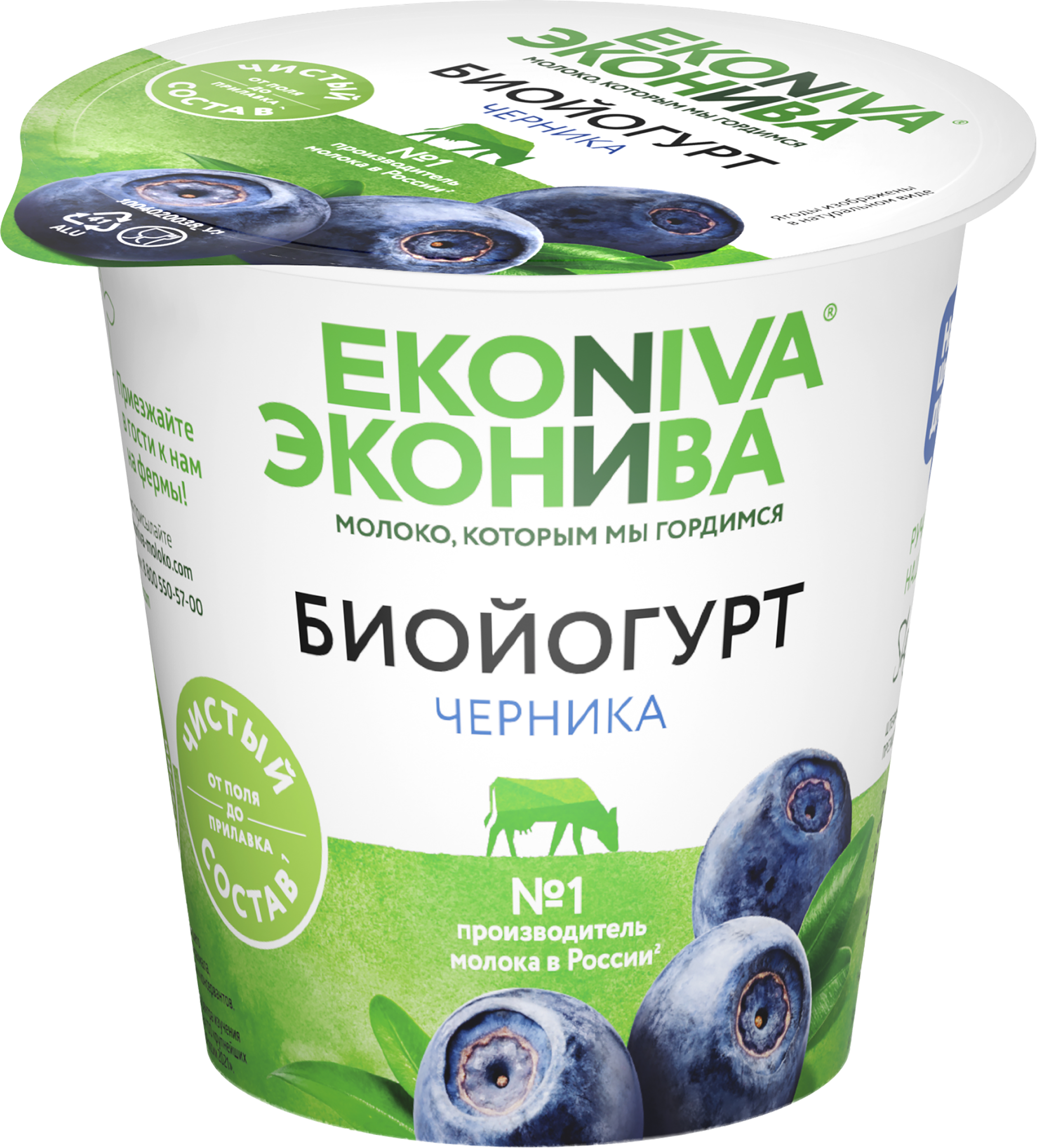 Изображение товара Биойогурт ЭКОНИВА Черника 2,8% без сахара 125г натуральный продукт