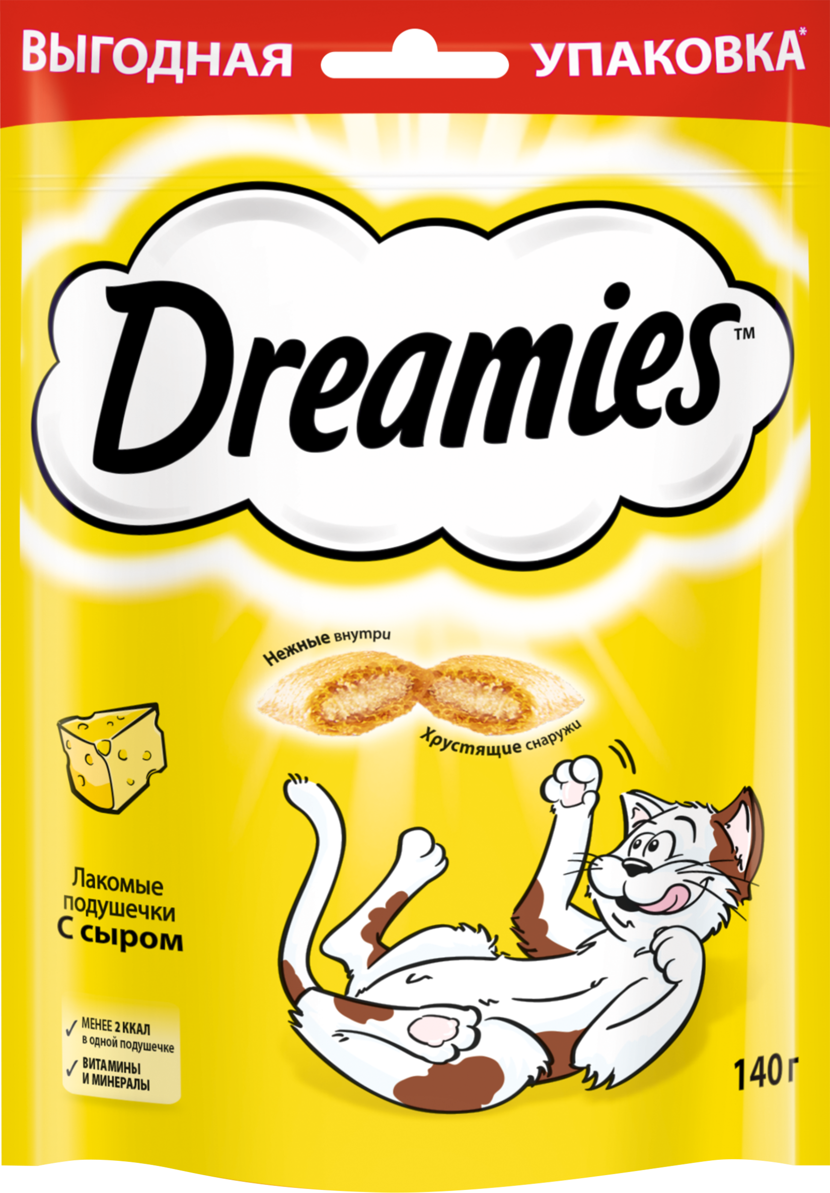 Изображение товара Лакомство для кошек DREAMIES Подушечки с сыром, 140г