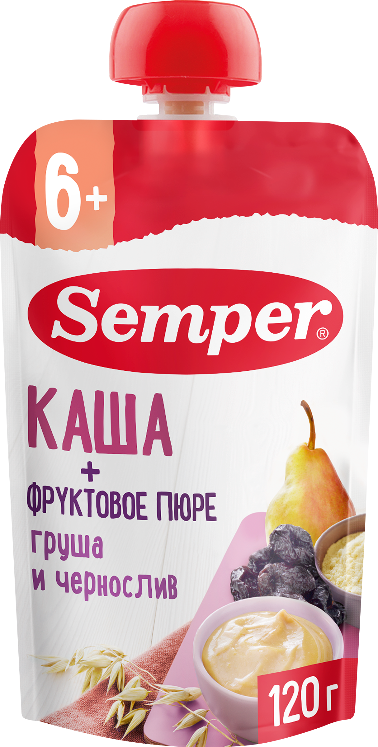 Изображение товара Пюре фруктово-злаковое SEMPER Грушево-черносливовое, с кашей, с 6 месяцев, 120г