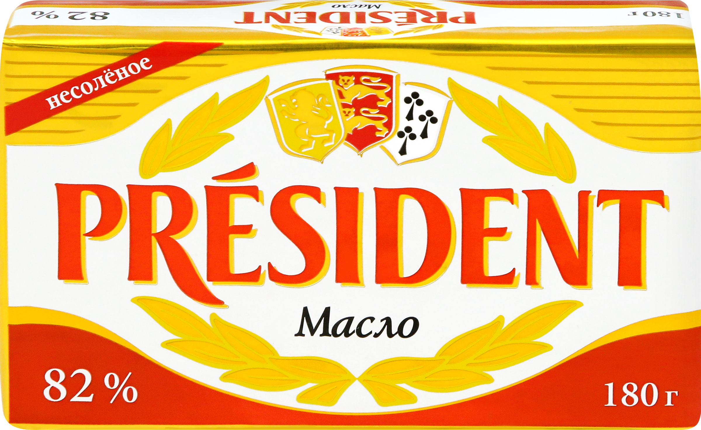 Изображение товара Масло кислосливочное PRESIDENT несоленое 82%, без змж, 180г