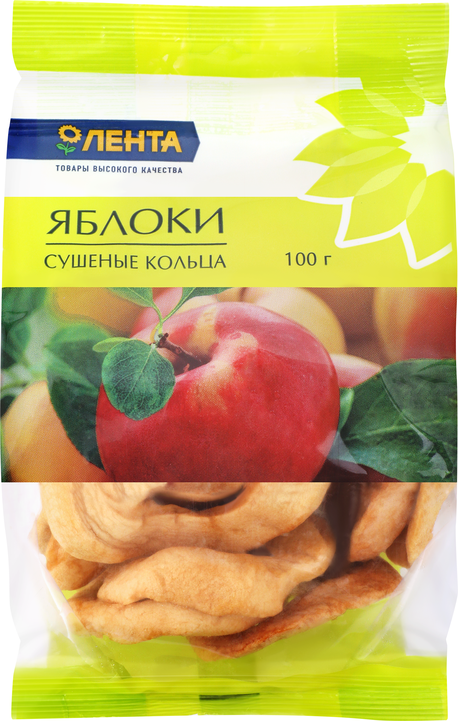 Изображение товара Яблоки сушеные ЛЕНТА кольца 100г натуральные сухофрукты без сахара