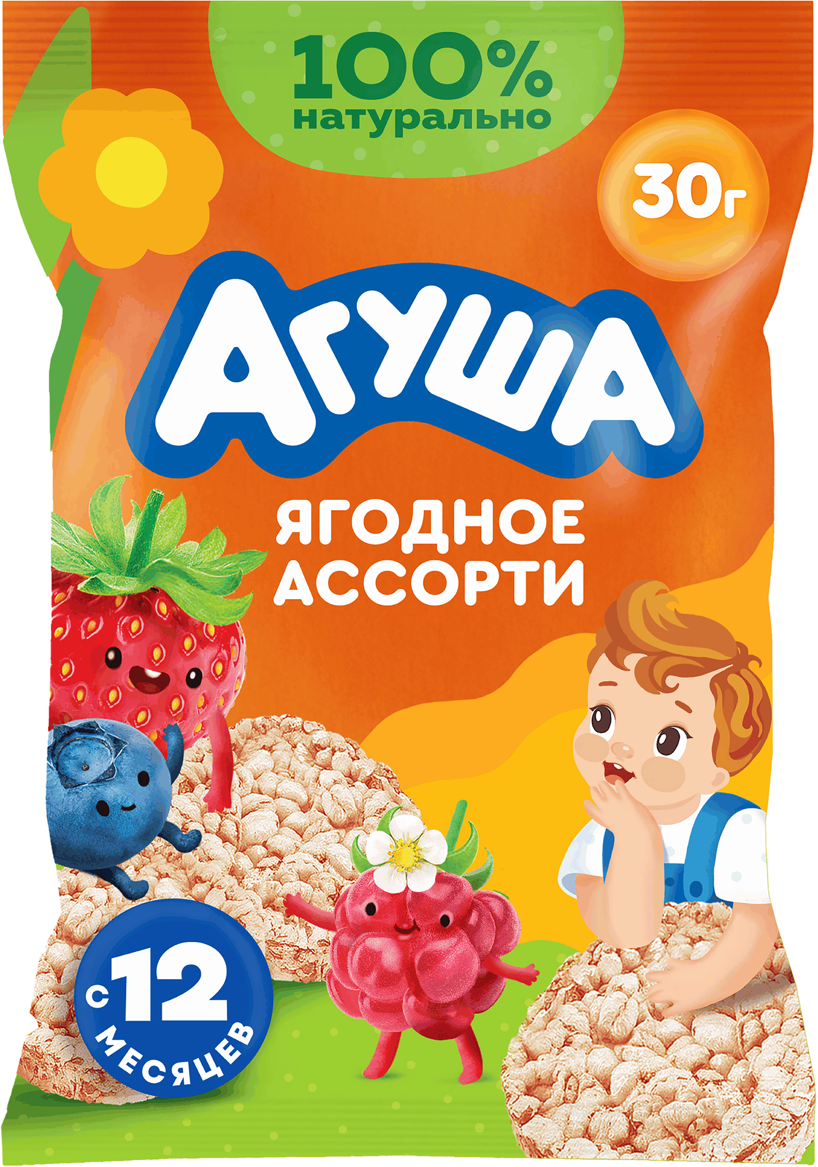 Изображение товара Хлебцы рисовые детские АГУША Полезный перекус Ягодное ассорти, с 12 месяцев, 30г