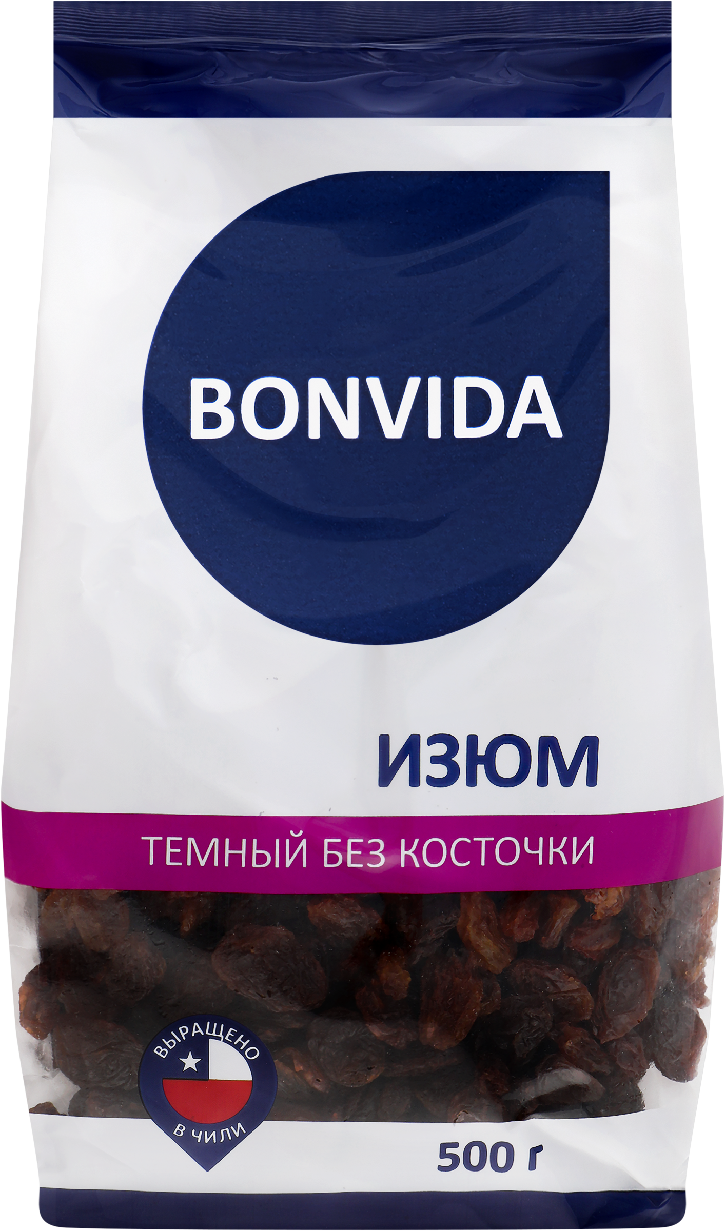 Изображение товара Изюм BONVIDA темный 500г натуральный сухофрукт для выпечки и напитков