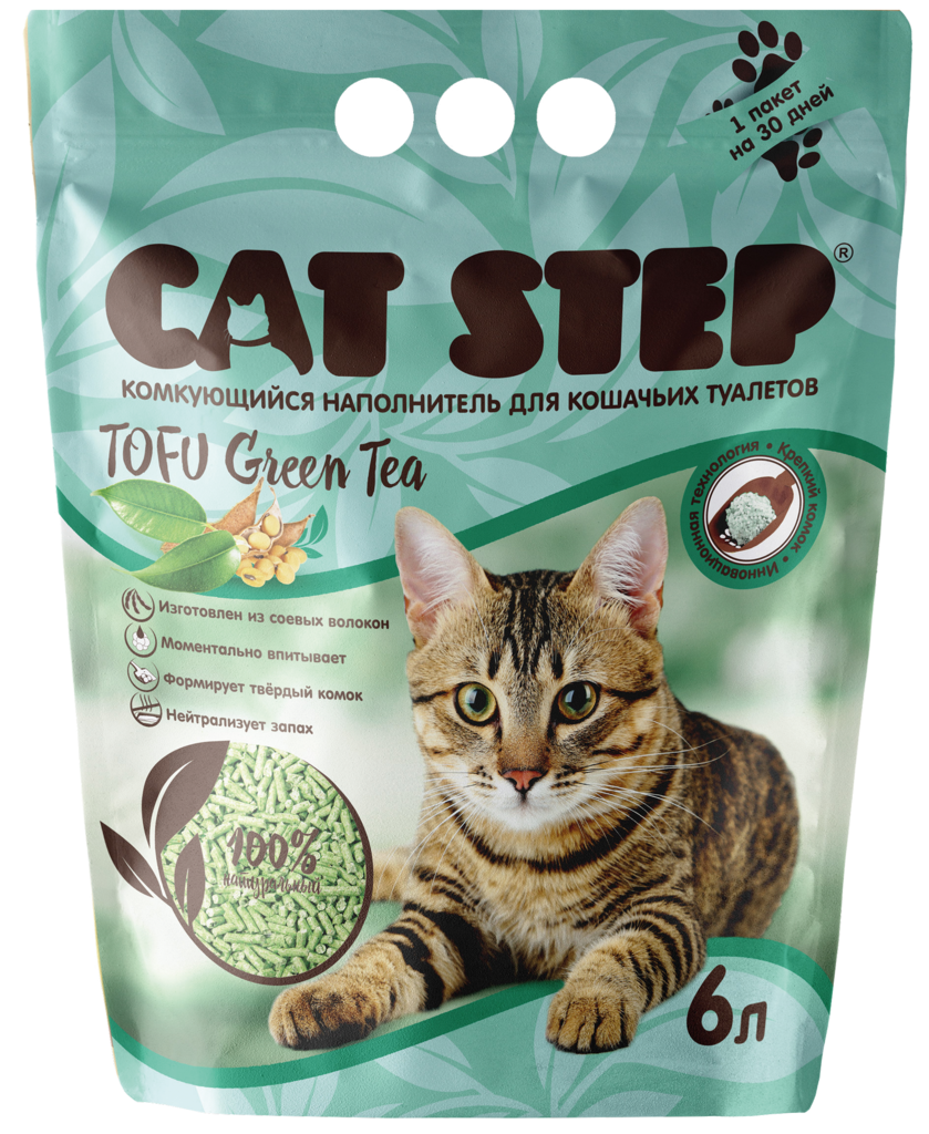 Изображение товара Наполнитель растительный для кошачьего туалета CAT STEP Tofu Green Tea 6л комкующийся