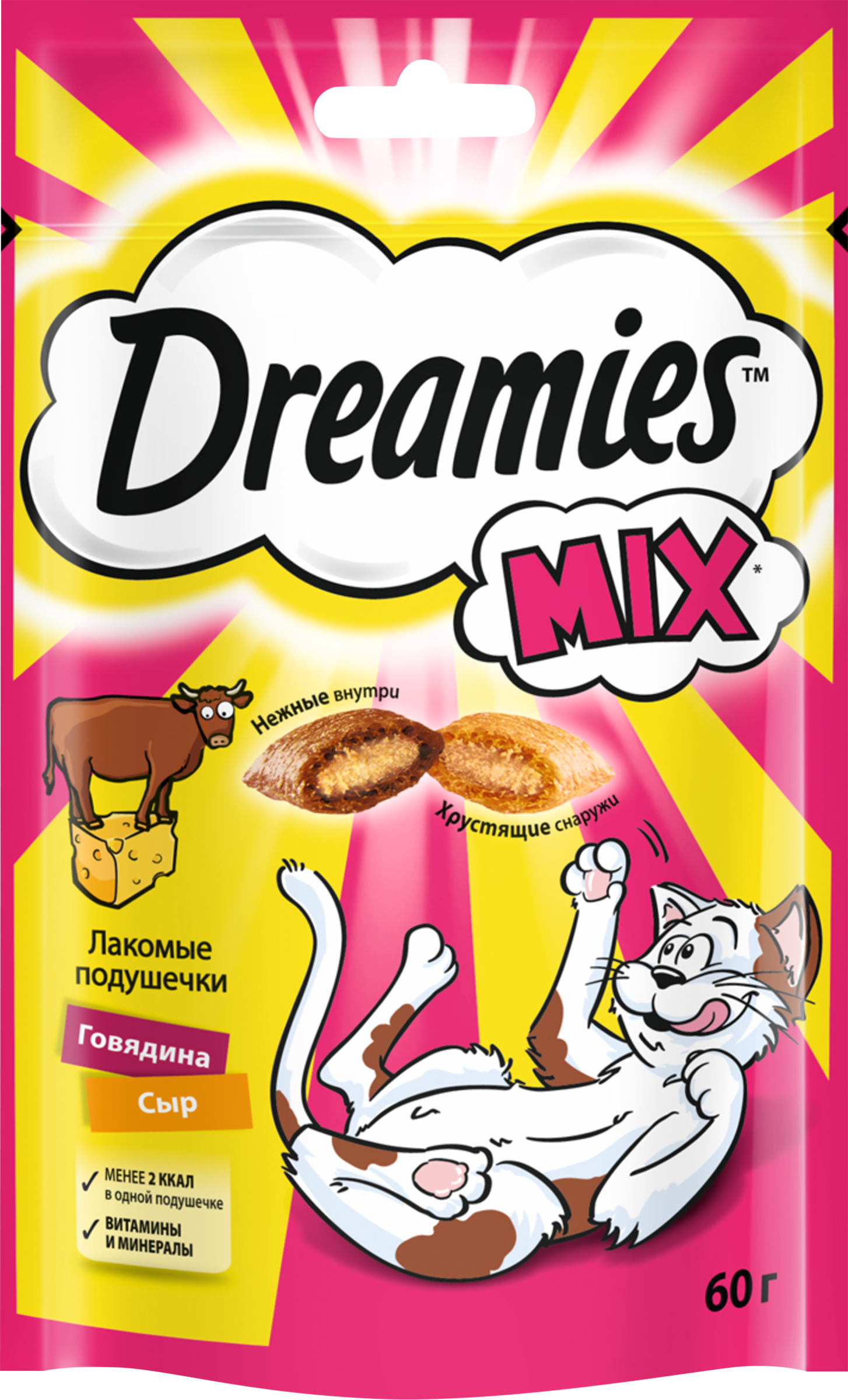 Изображение товара Лакомство для кошек DREAMIES Говядина и сыр, 60г, мягкая упаковка