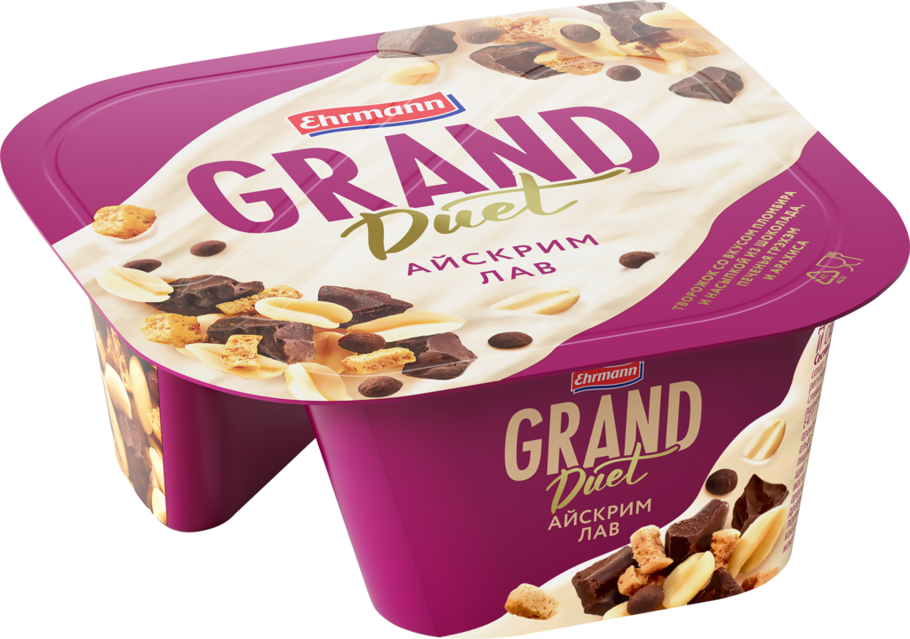 Изображение товара Десерт творожный GRAND DUET Айскрим лав 9,1% 138г вкус пломбир шоколад арахис