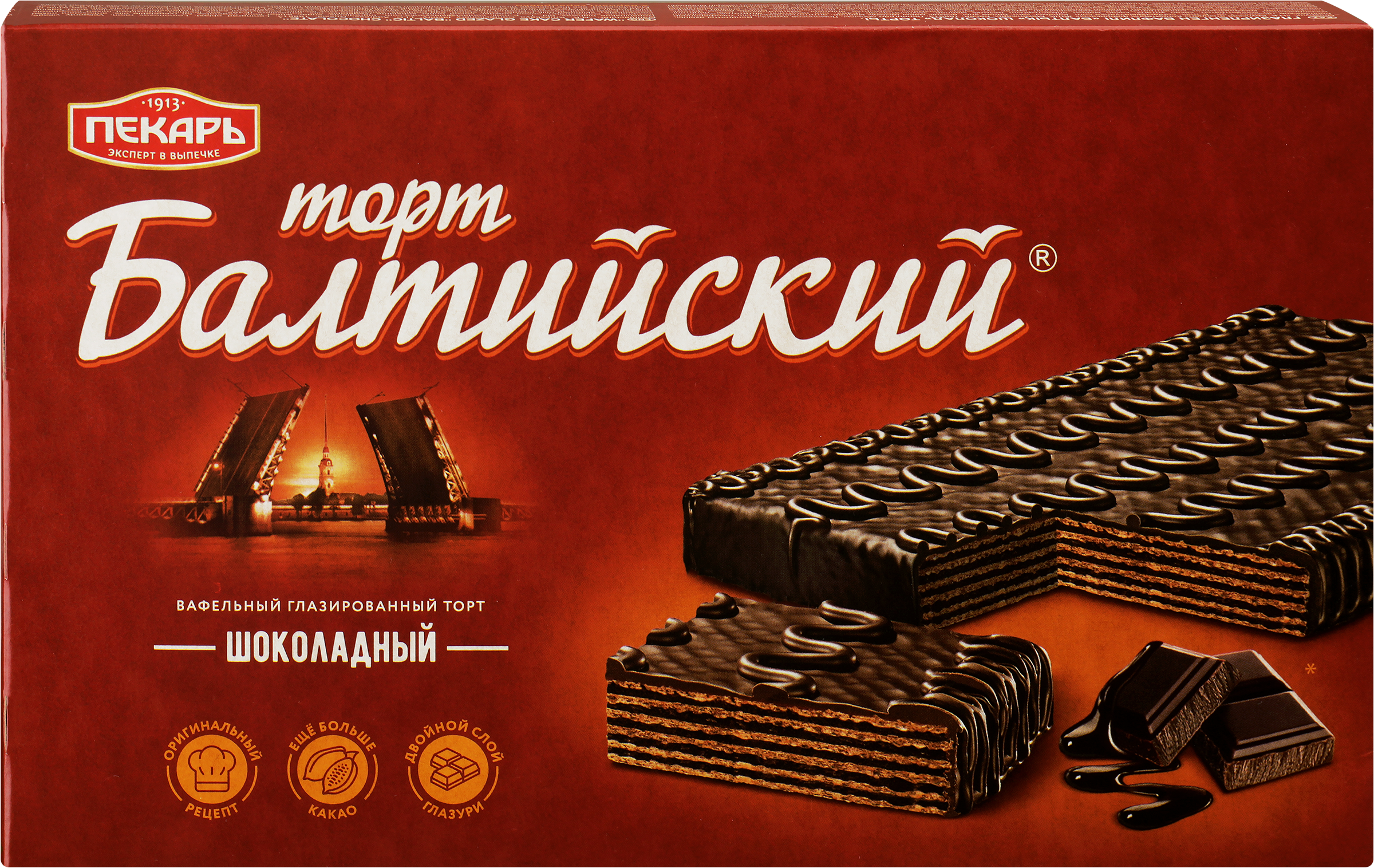 Изображение товара Торт БАЛТИЙСКИЙ Вафельный шоколадный, 320г
