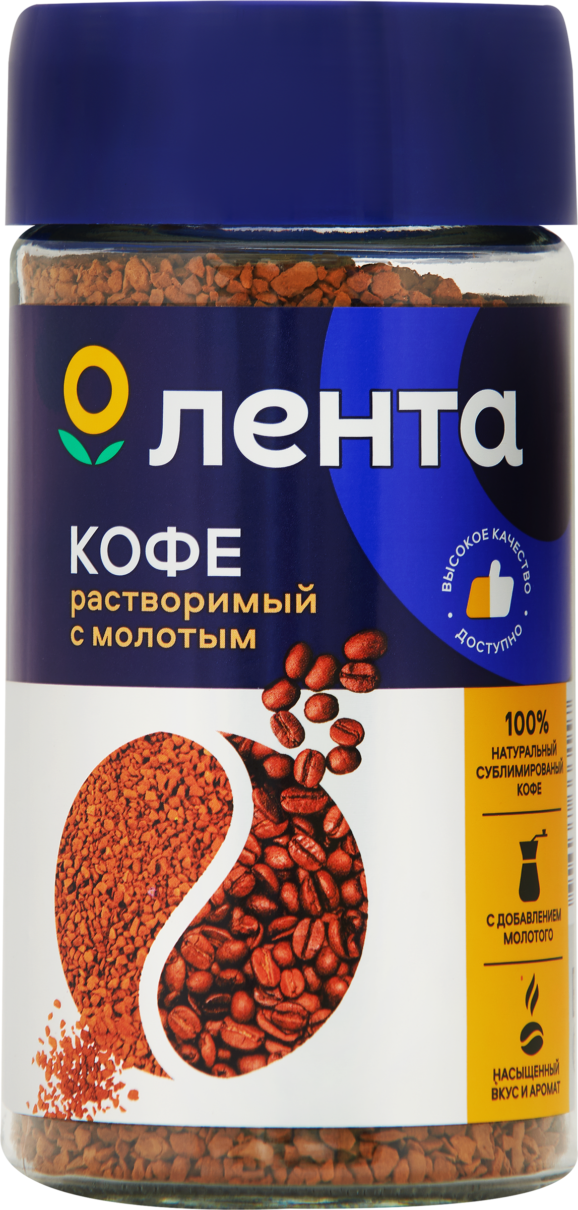 Изображение товара Кофе растворимый с добавлением молотого ЛЕНТА натуральный 95г стеклянная банка