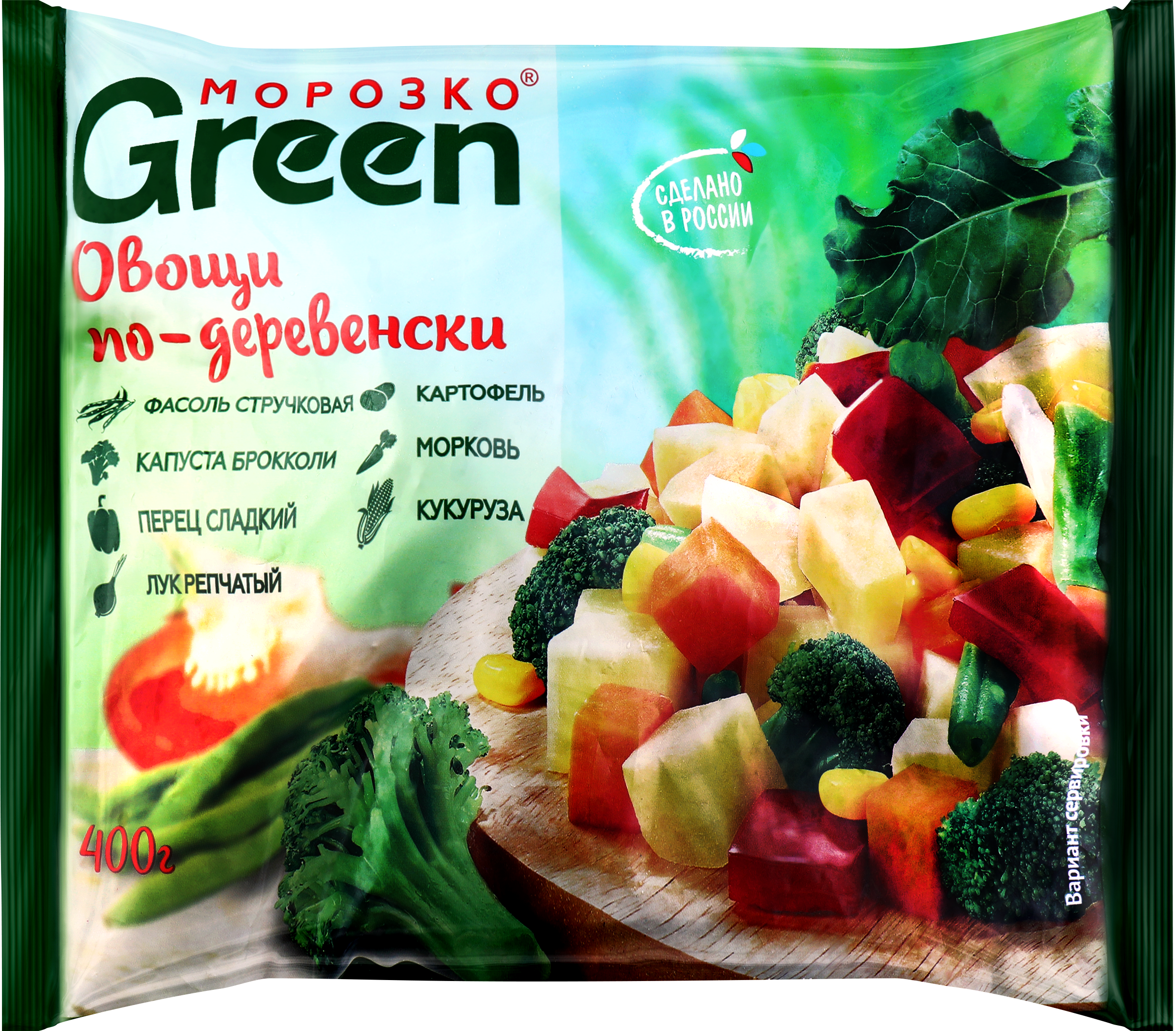 Изображение товара Смесь овощная МОРОЗКО Green Овощи по-деревенски, 400г - замороженные овощи для быстрого приготовлен