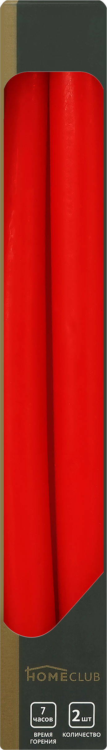Изображение товара Свеча столовая HOMECLUB красная 24см, 2шт для декора и праздничного интерьера