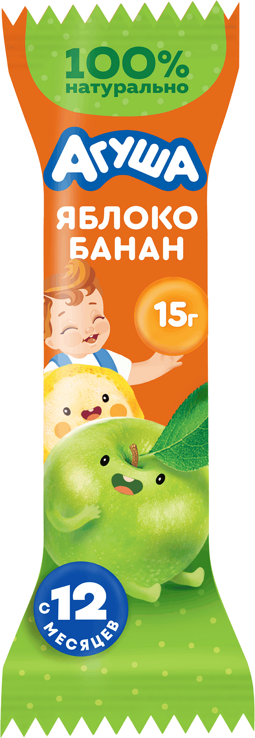 Изображение товара Детский фруктовый батончик Агуша Яблоко-Банан 15г для детей 12 месяцев и старше