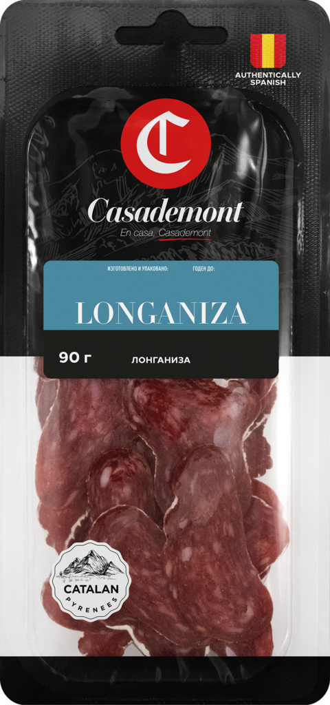 Изображение товара Колбаса сыровяленая CASADEMONT Longaniza, нарезка, 90г