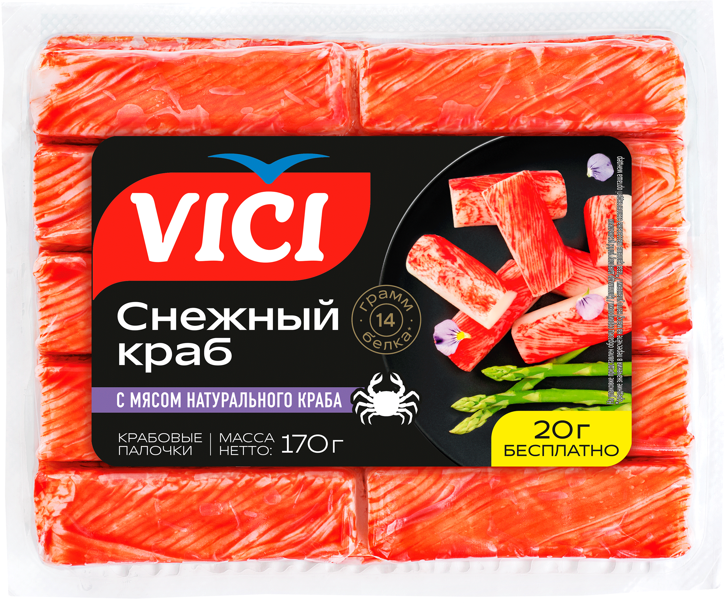 Изображение товара Крабовые палочки VICI с мясом краба 170г натуральный состав
