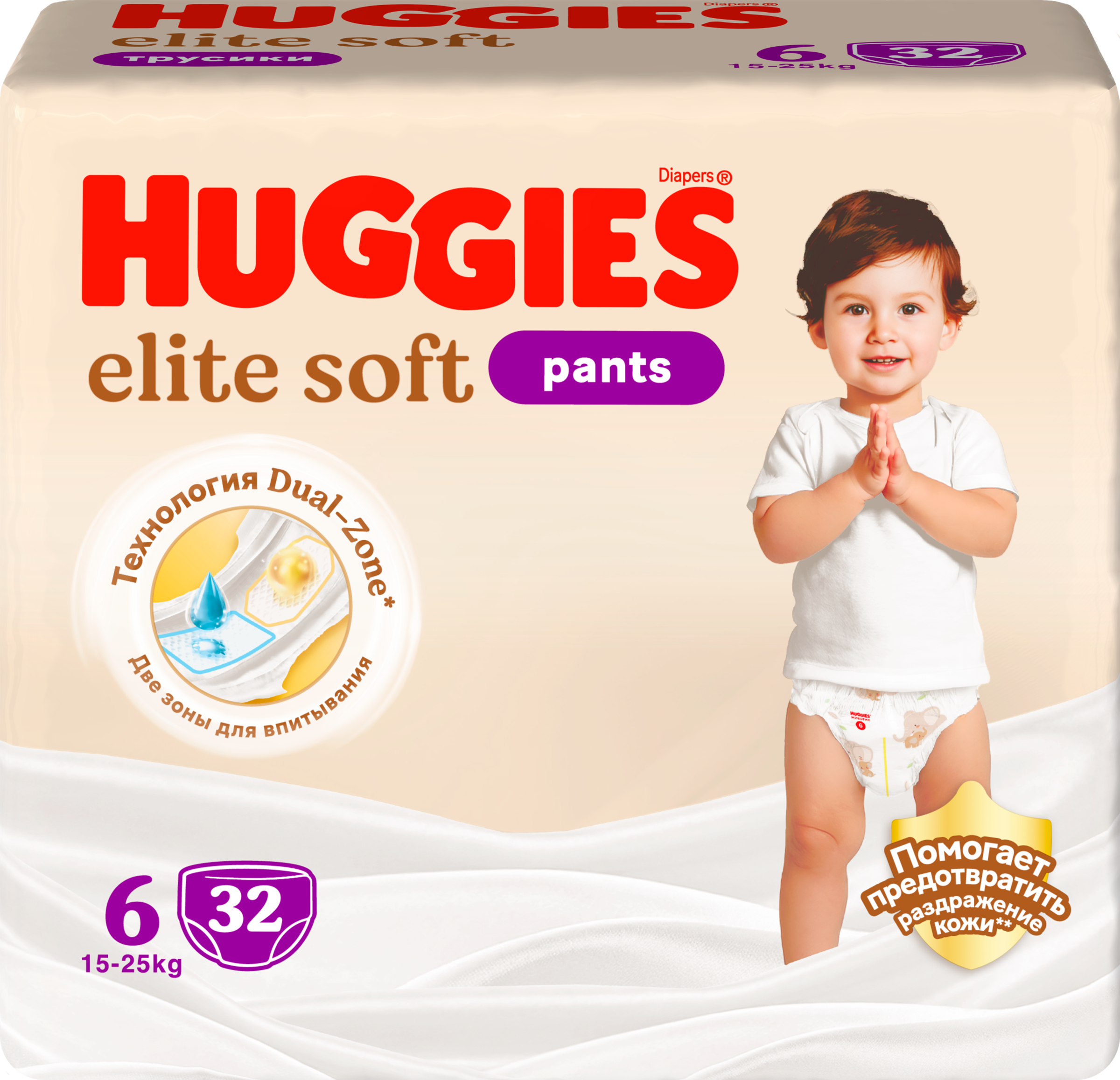 Изображение товара Подгузники-трусики HUGGIES Elite Soft 6 15-25кг, 32шт для детей