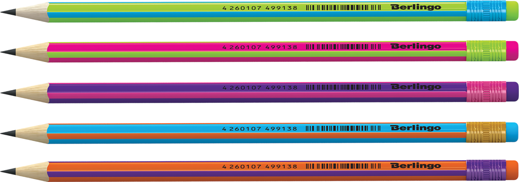 Изображение товара Карандаш чернографитный BERLINGO Fuze HB, трехгранный, заточенный, с ластиком, в ассортименте Арт. BP00865