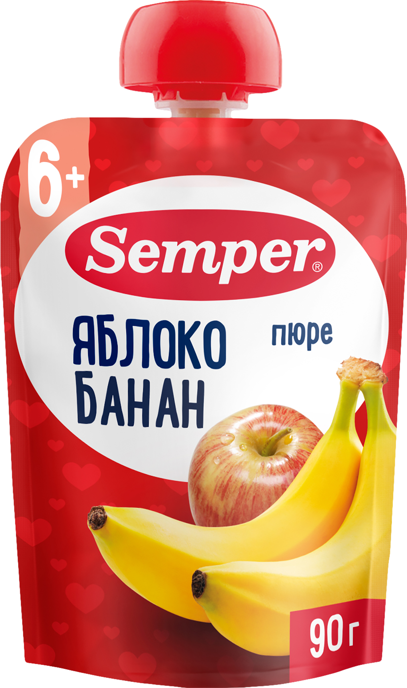 Изображение товара Пюре фруктовое SEMPER Яблоко, банан, с витамином С, с 6 месяцев, 90г