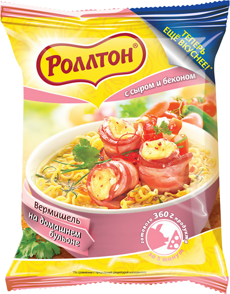 Изображение товара Вермишель РОЛЛТОН На домашнем бульоне с сыром и беконом, 60г