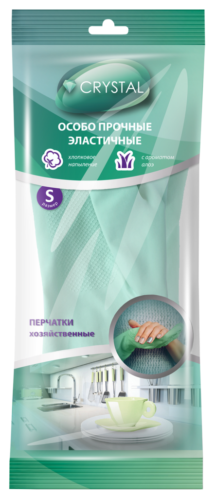 Изображение товара Перчатки хозяйственные CRYSTAL с экстрактом алоэ, латекс, размер S,M,L Арт. 20007/10/11