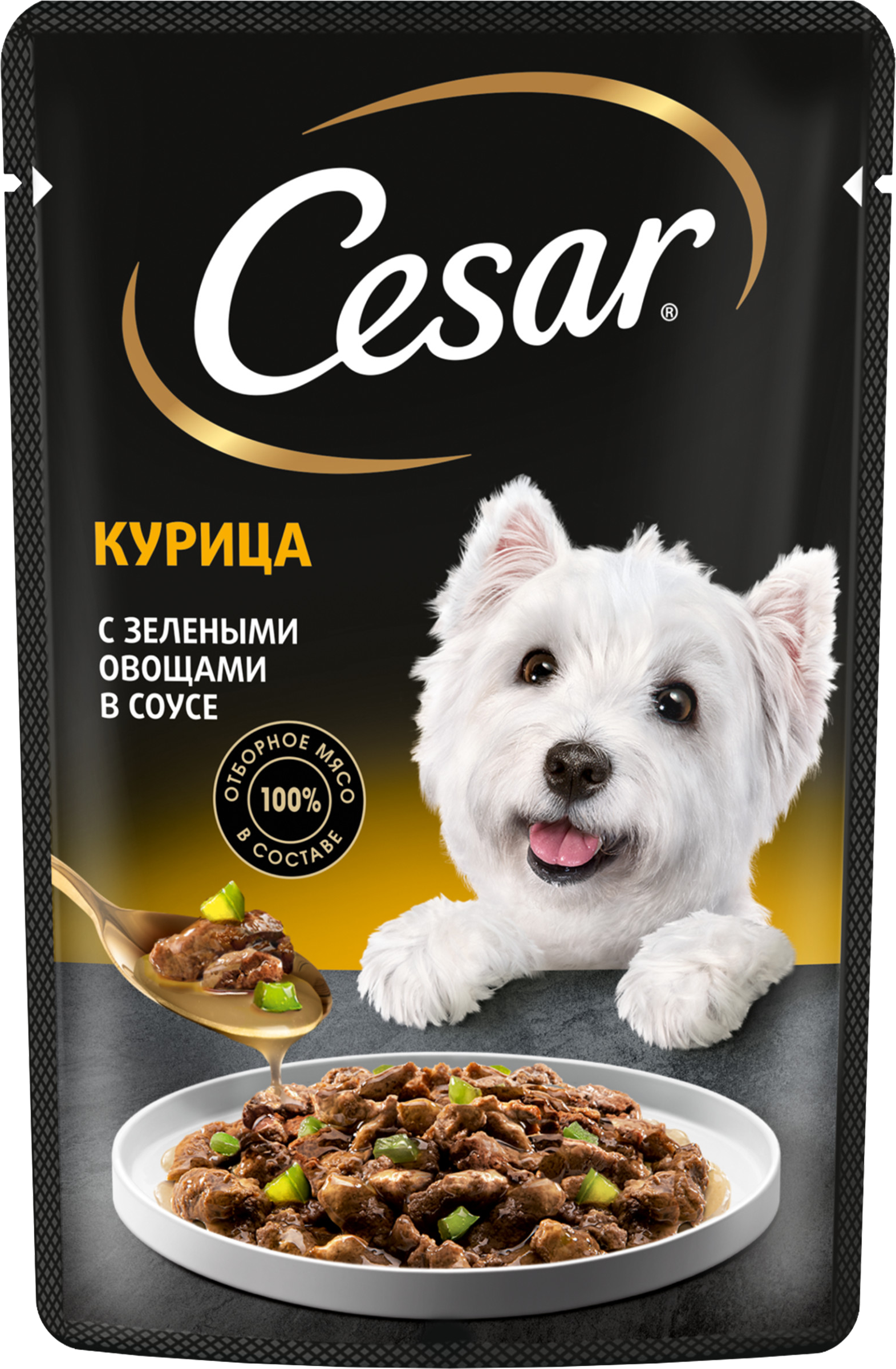 Изображение товара Корм консервированный для взрослых собак CESAR с курицей и зелеными овощами, для всех пород, 85г