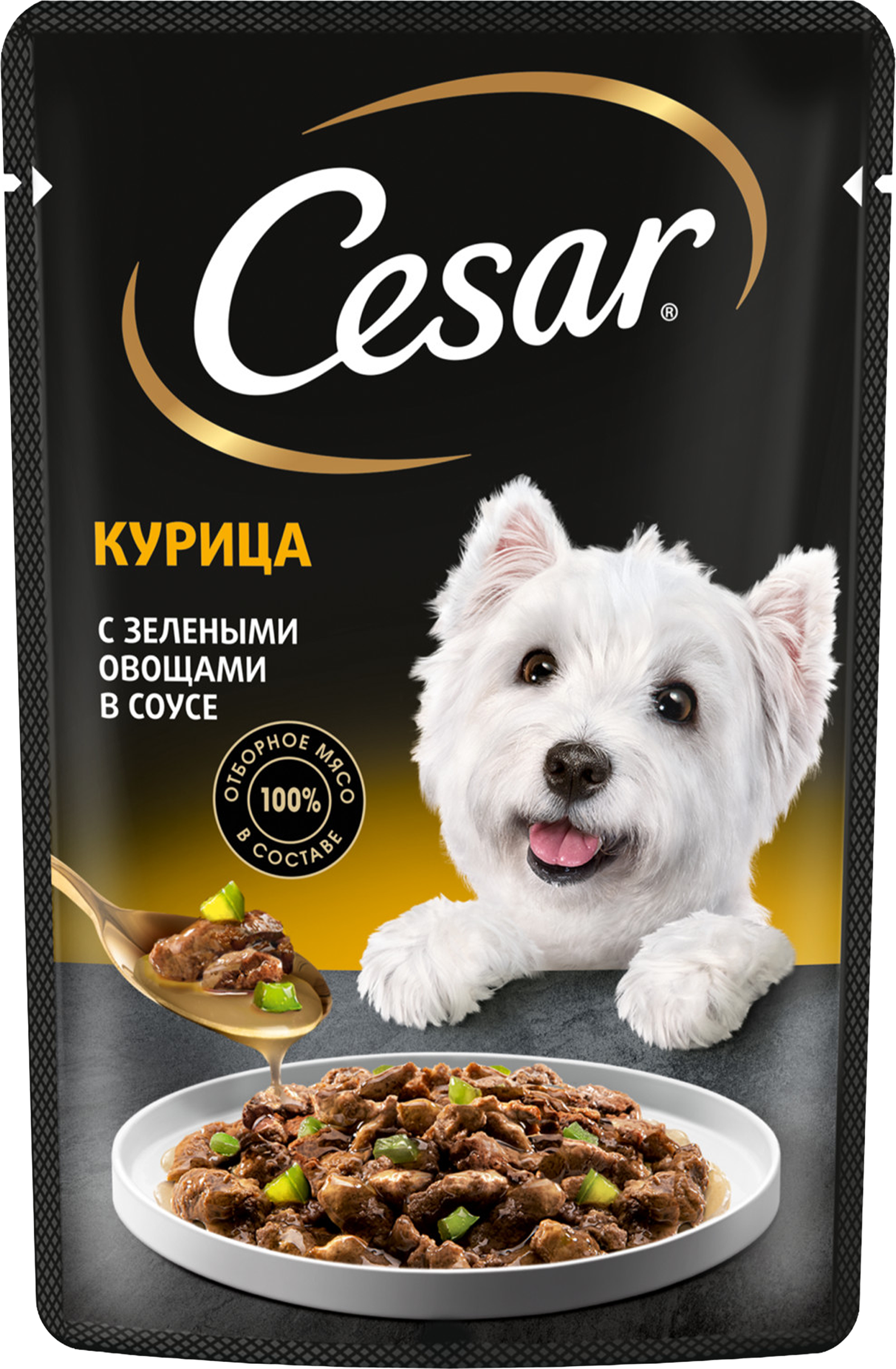 Изображение товара Корм влажный для взрослых собак CESAR с курицей и зелеными овощами в соусе, 85г