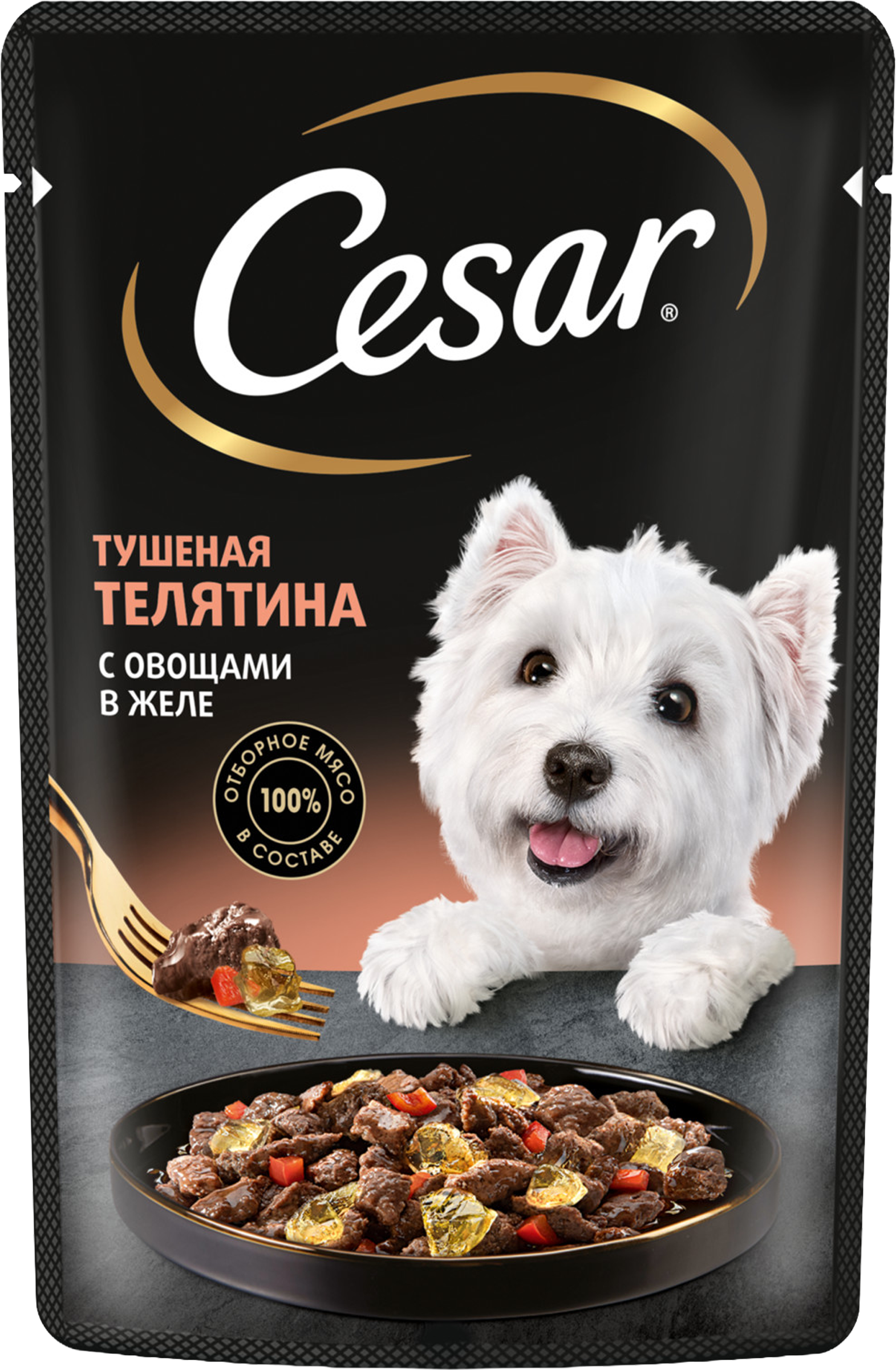 Изображение товара Корм влажный для взрослых собак CESAR с тушеной телятиной и овощами в желе, 85г