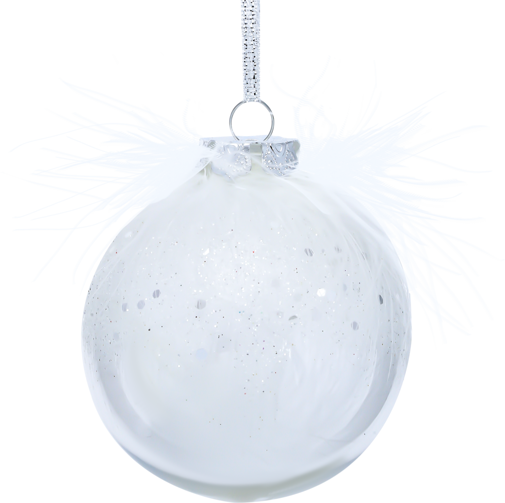 Изображение товара Шар елочный Зимняя нежность 8 см с перьями белый