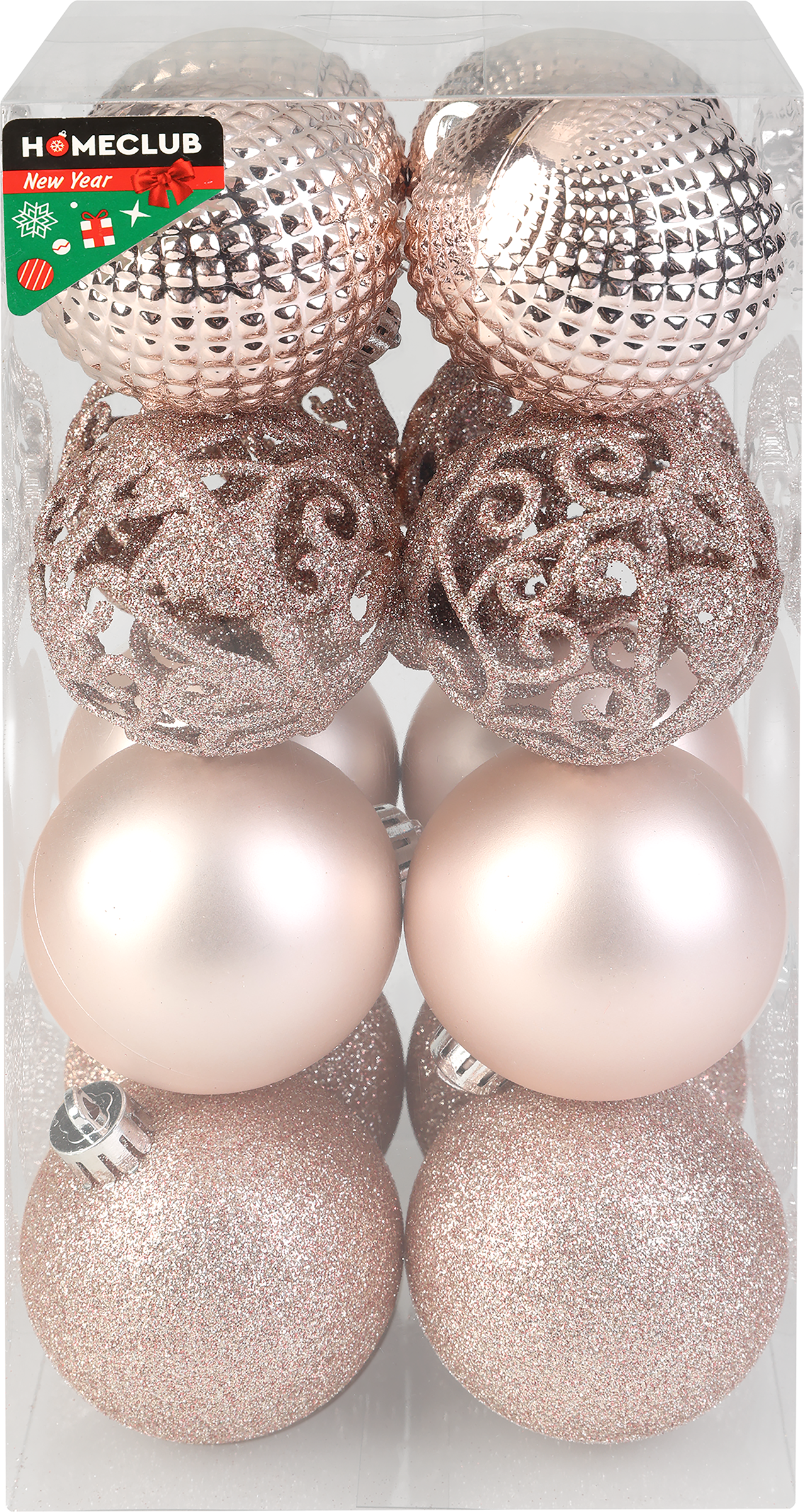 Изображение товара Набор елочных шаров HOMECLUB d=6см, 16 шт, пудровый цвет
