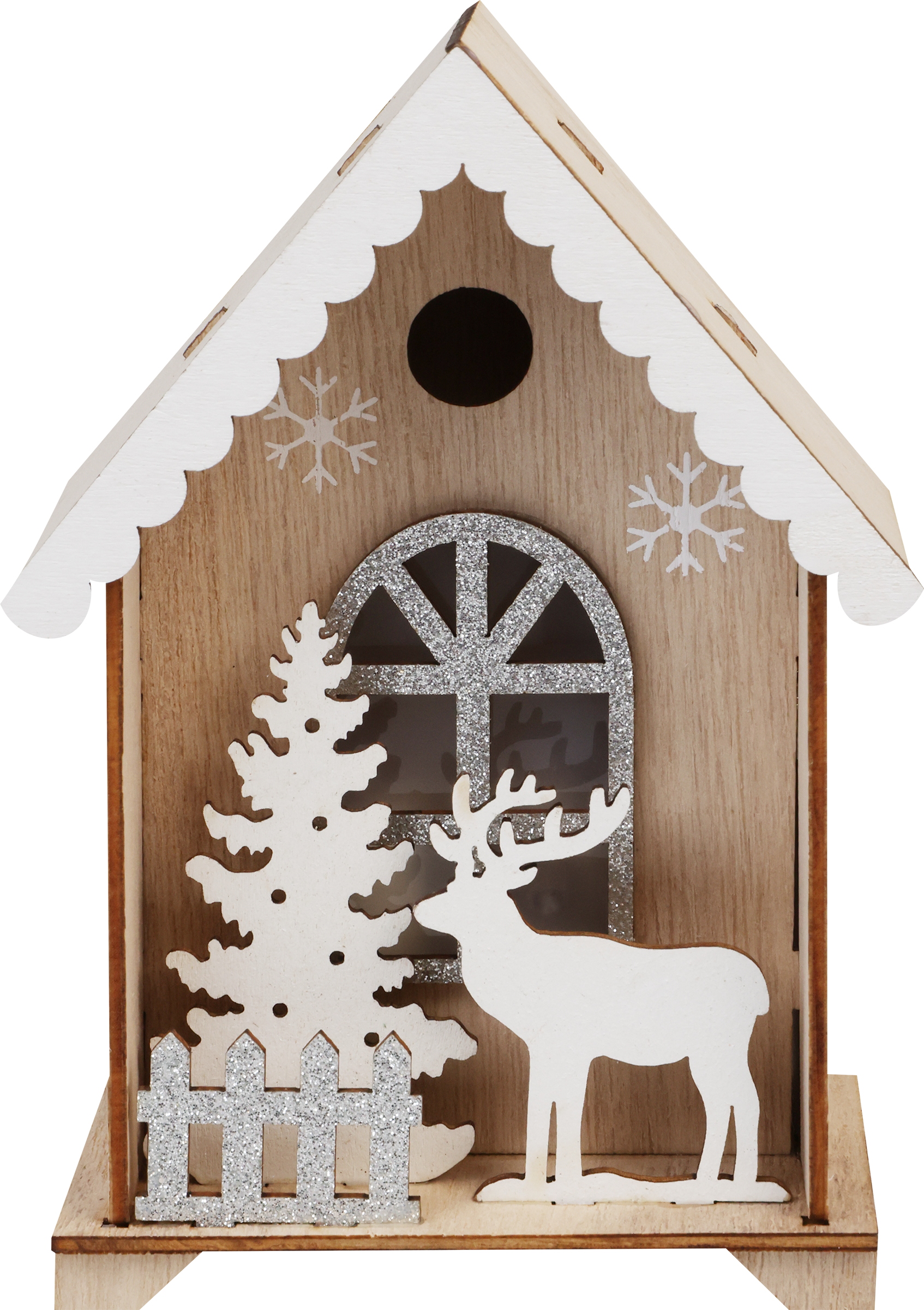 Изображение товара Фигура декоративная HOMECLUB Композиция в домике, 16см, LED-подсветка, фанера