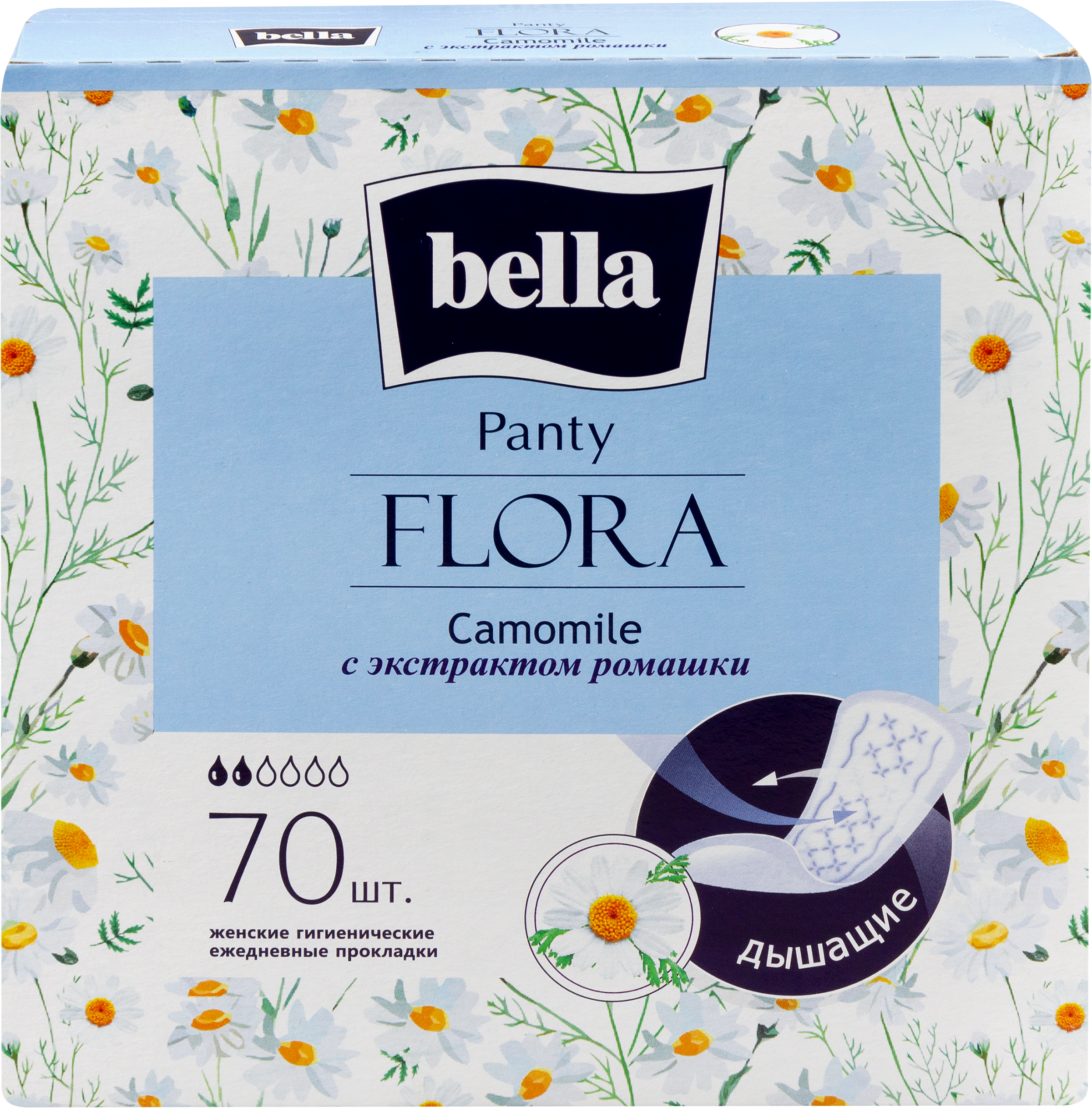 Изображение товара Прокладки ежедневные BELLA Panty Flora Camomile с экстрактом ромашки, 70шт