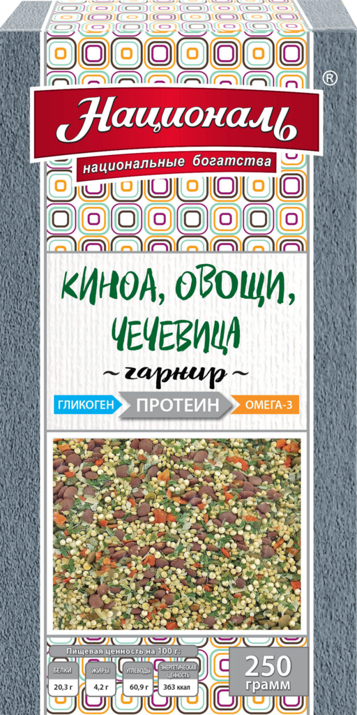 Изображение товара Смесь для гарнира НАЦИОНАЛЬ Протеин, киноа, овощи, чечевица, 250г