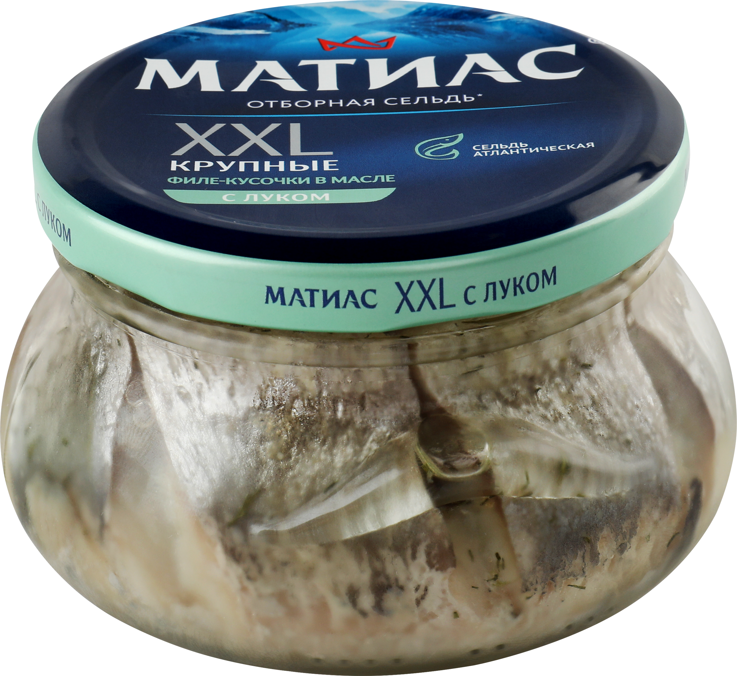 Изображение товара Сельдь САНТА БРЕМОР Матиас XXL отборный филе-кусочки с луком в масле 260г