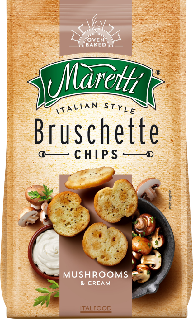 Изображение товара Сухарики пшеничные MARETTI Bruschette Грибы со сметаной 70г