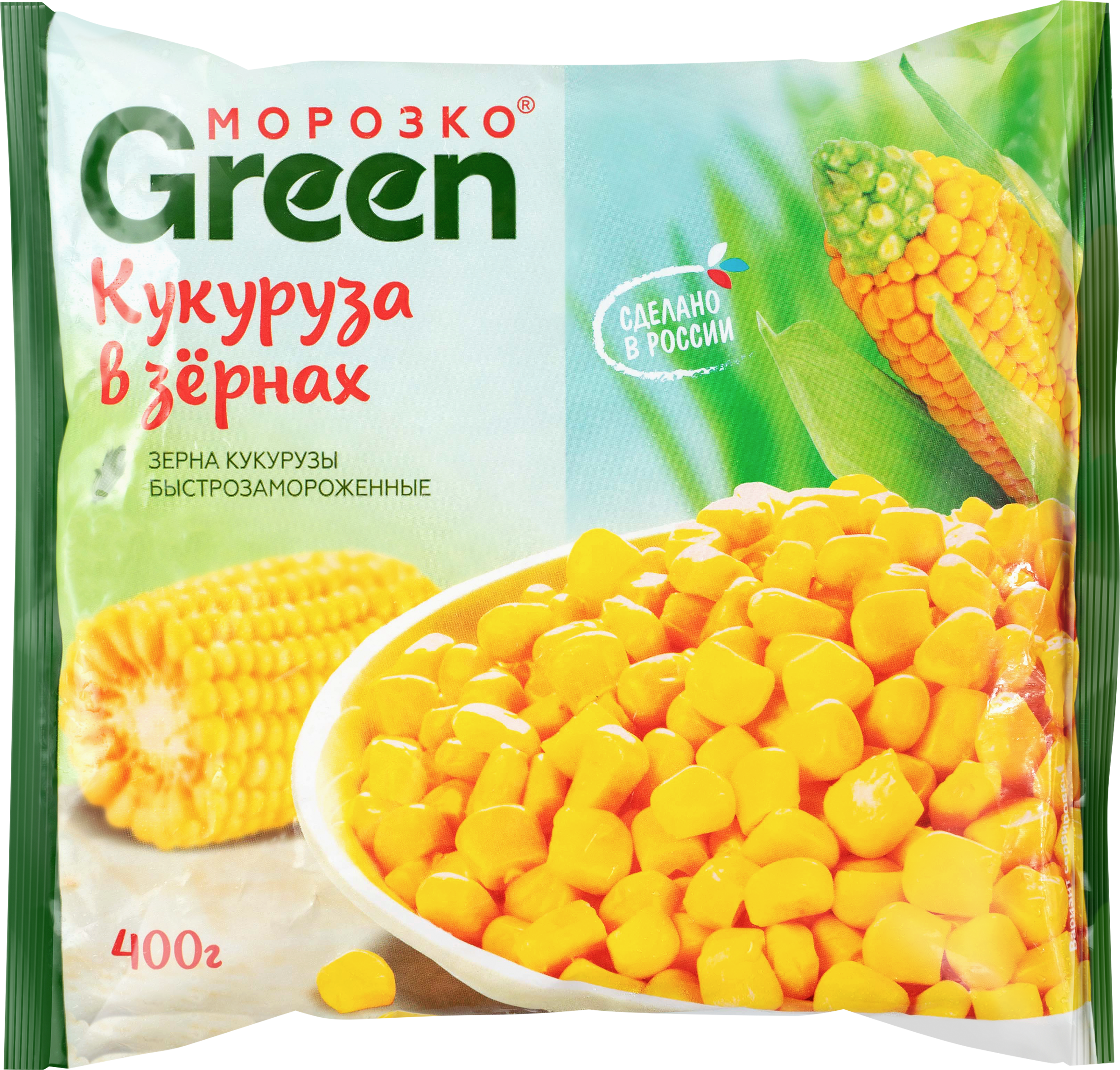 Изображение товара Кукуруза замороженная МОРОЗКО GREEN зерна 400г, полезный и вкусный продукт
