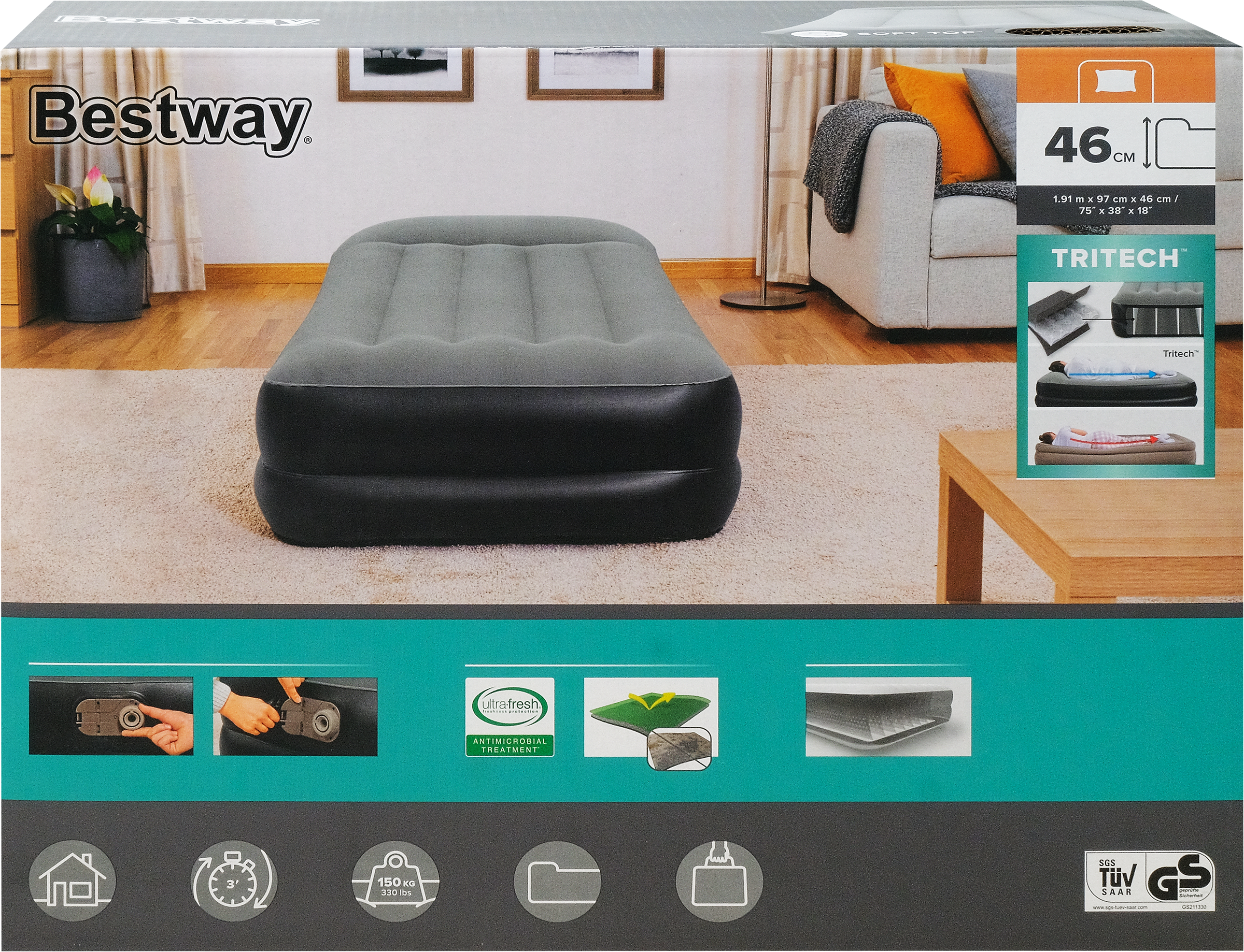 Изображение товара Надувной матрас BESTWAY Tritech с электронасосом 191x97x46 см для отдыха и путешествий