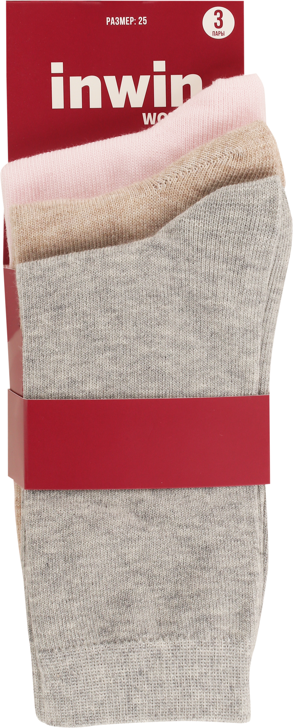 Изображение товара Женские носки INWIN р 35-37 набор 3 пары бежевый меланж светло-серый розовый