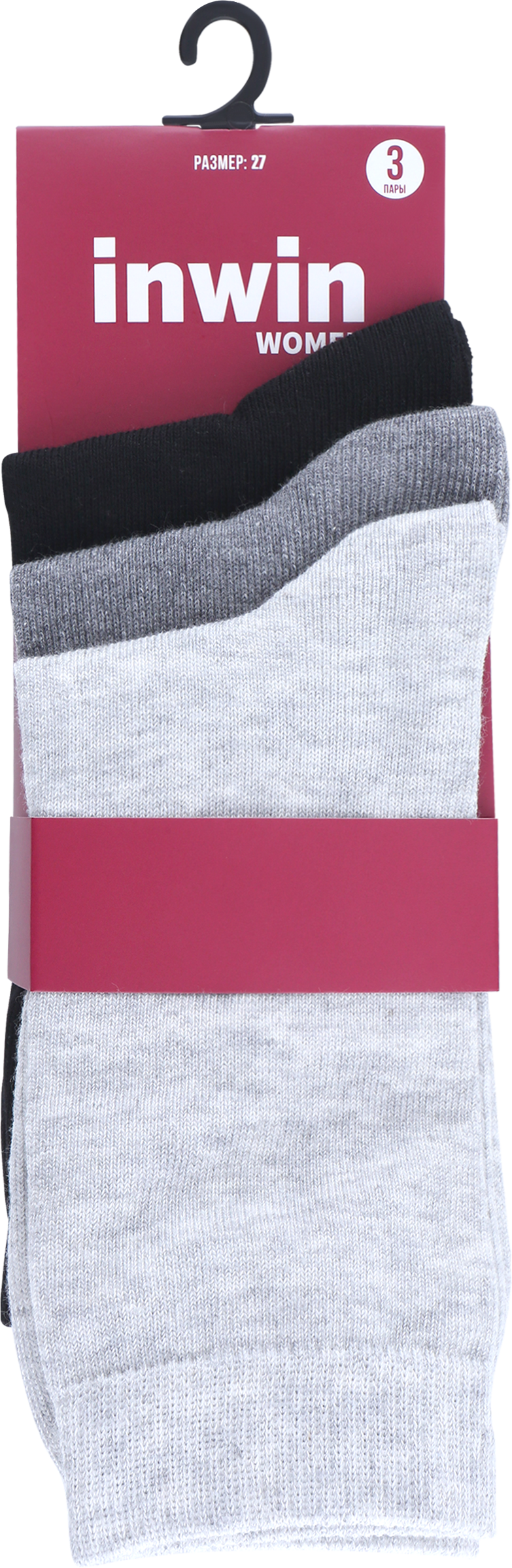 Изображение товара Женские носки INWIN набор 3 пары р. 38-40 светло-серый меланж серый тёмно-серый
