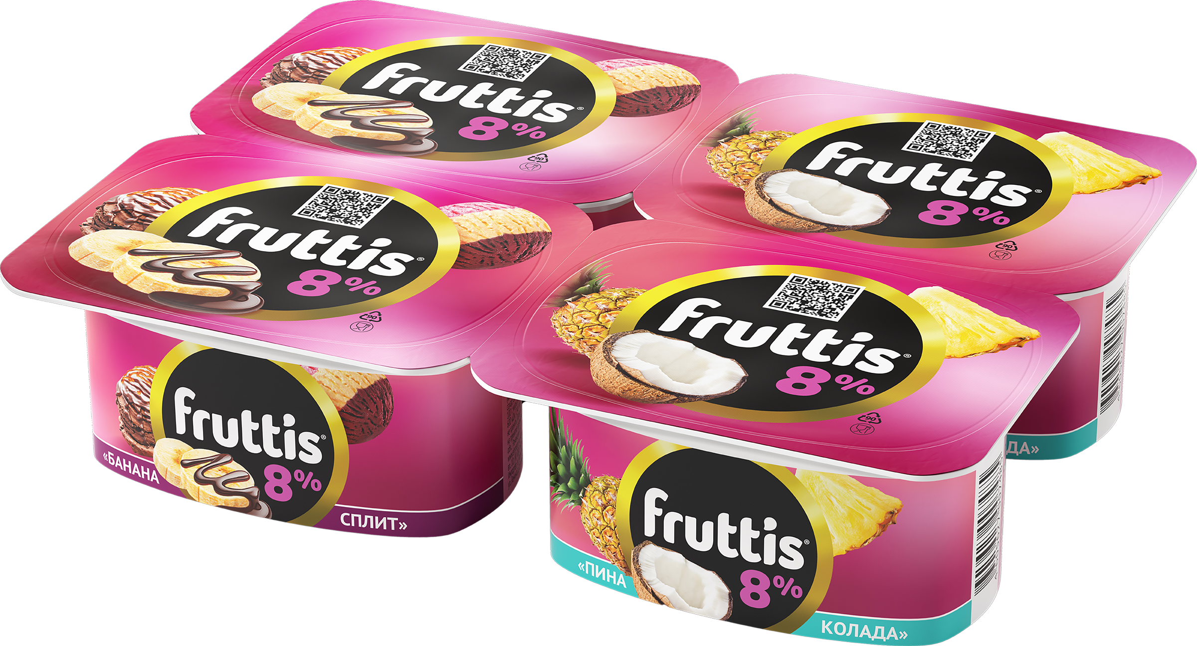 Изображение товара Продукт йогуртный FRUTTIS Суперэкстра Банана-сплит/Пина колада 8%, без змж, 115г