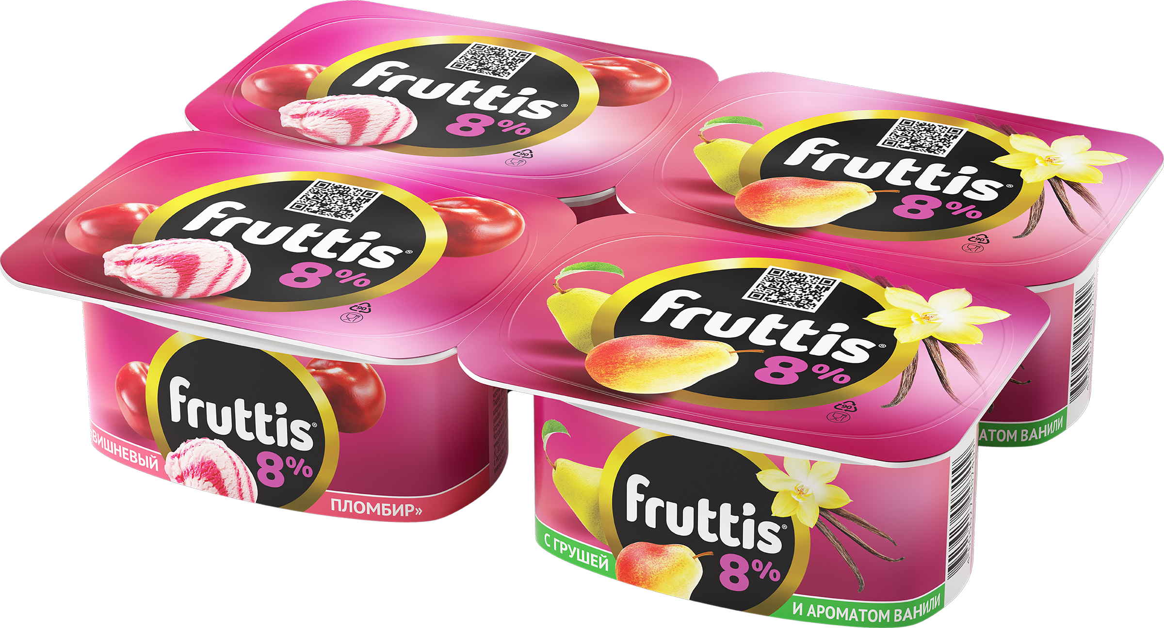 Изображение товара Продукт йогуртный FRUTTIS Суперэкстра Вишневый пломбир/Груша, ваниль 8%, без змж, 115г