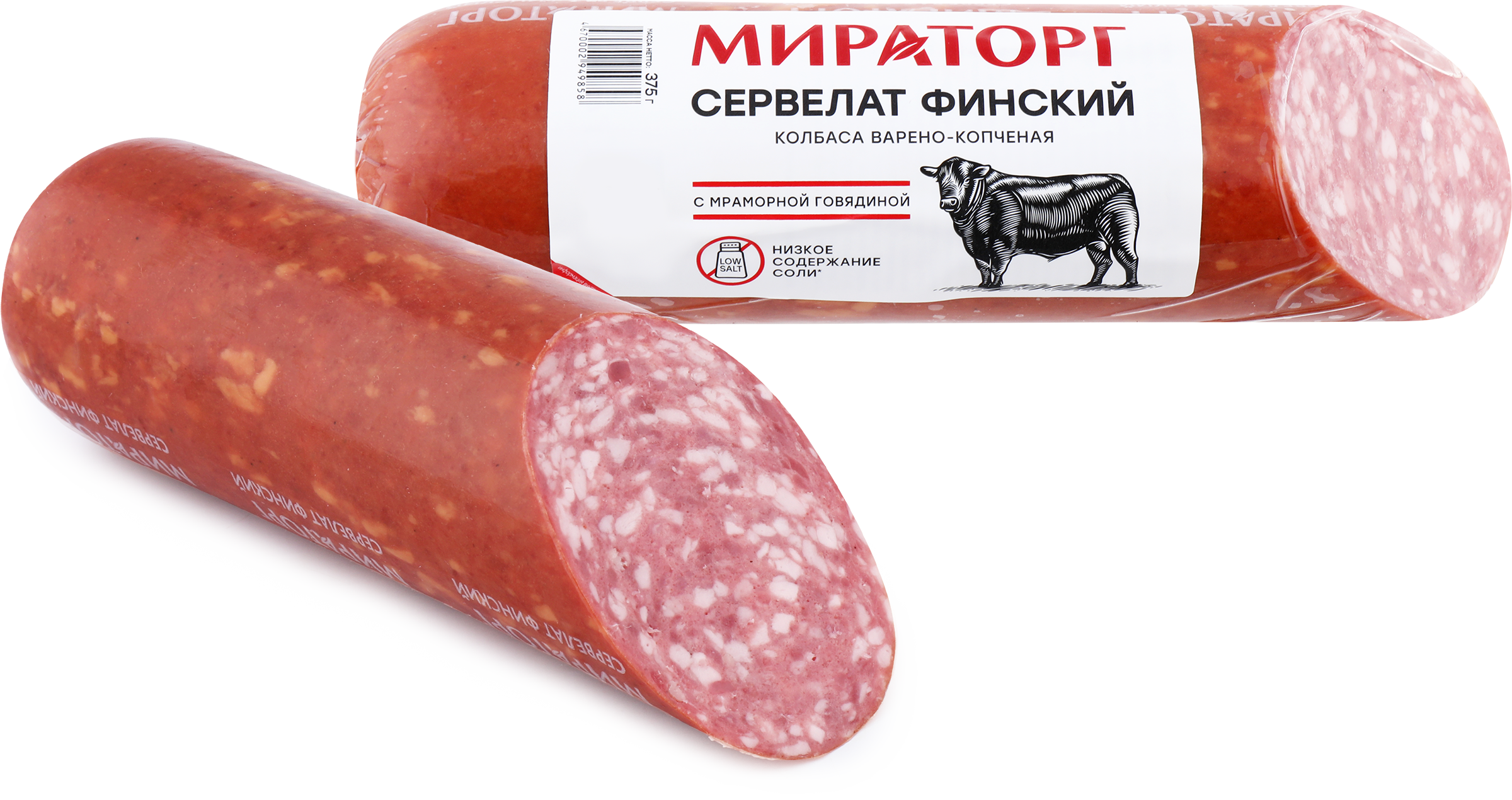 Изображение товара Колбаса копчено-вареная МИРАТОРГ Сервелат Финский 375 г качественный деликатес