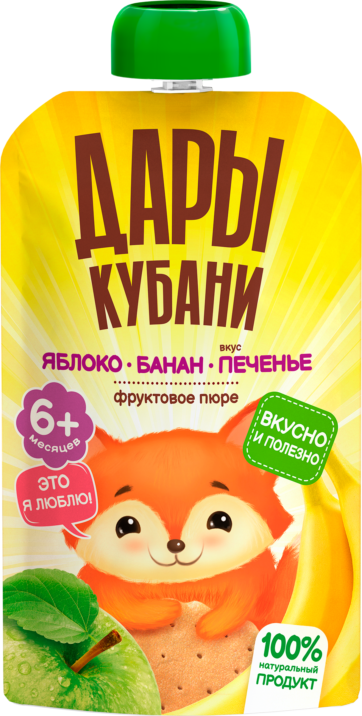 Изображение товара Детское фруктовое пюре Яблоко Банан Печенье 90г ДАРЫ КУБАНИ с 6 месяцев