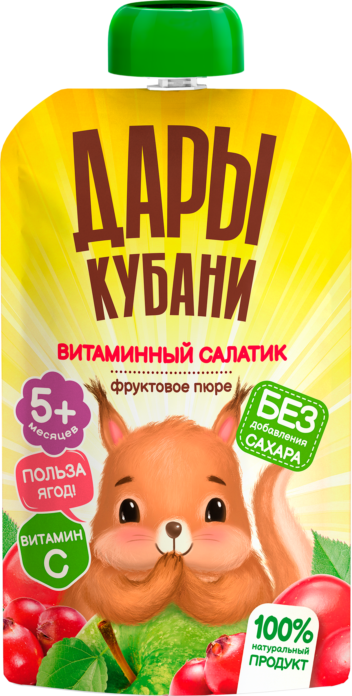 Изображение товара Пюре фруктовое ДАРЫ КУБАНИ Витаминный салатик, из яблок, шиповника и клюквы, с 5 месяцев, 90г