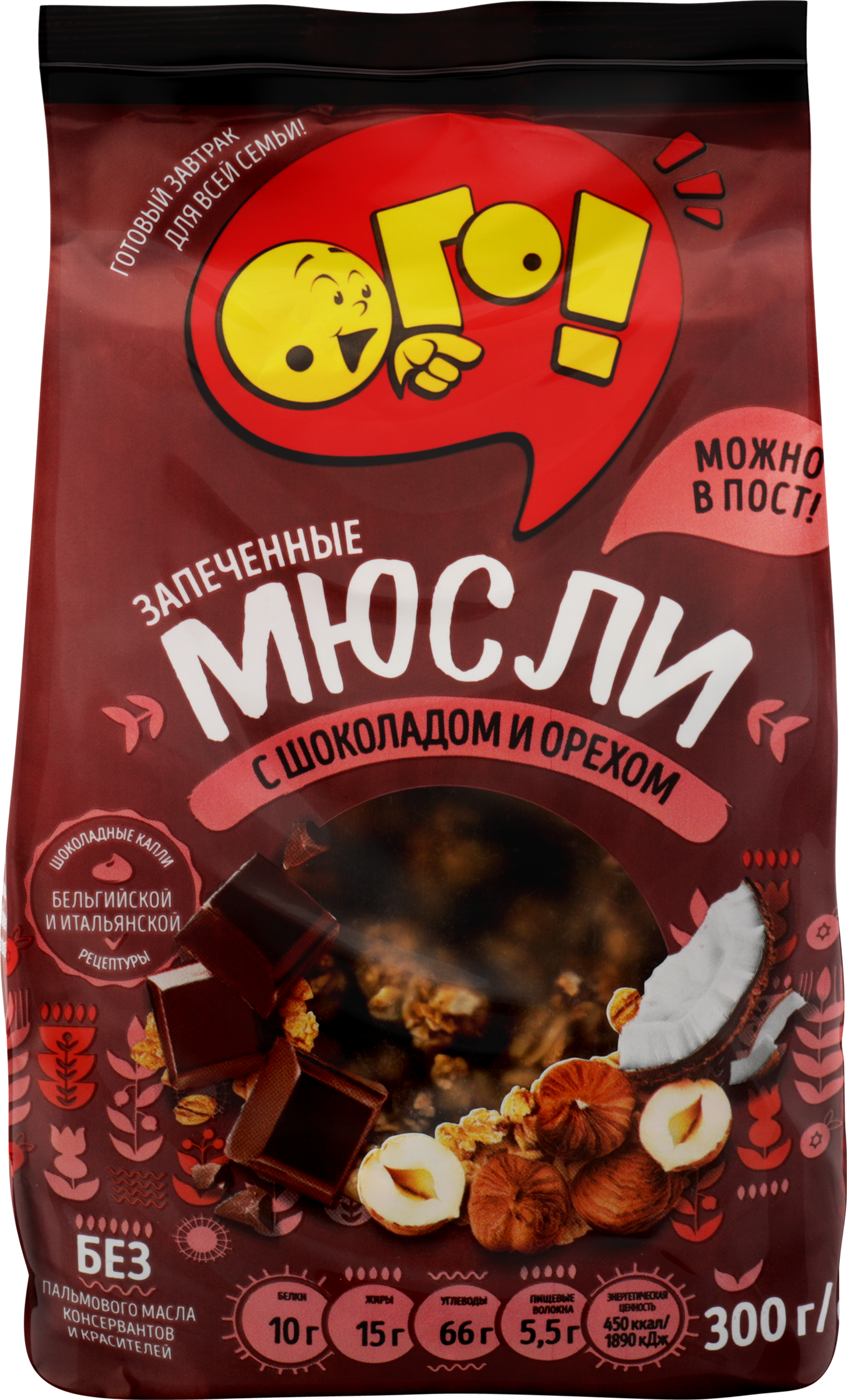 Изображение товара Мюсли запеченные ОГО! с шоколадом и орехом, 300г