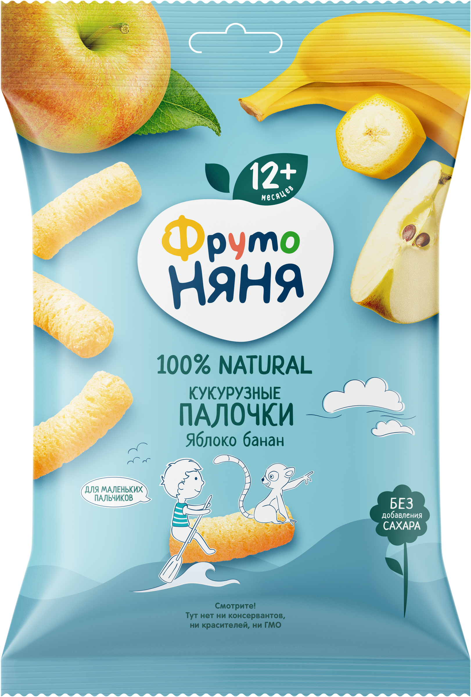 Изображение товара Палочки кукурузные ФРУТОНЯНЯ с яблоком и бананом, с 12 месяцев, 20г