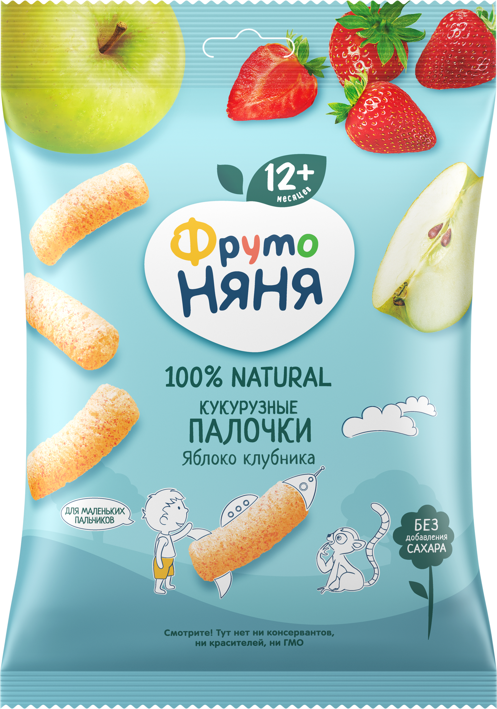 Изображение товара Палочки кукурузные ФРУТОНЯНЯ с яблоком и клубникой, с 12 месяцев, 20г