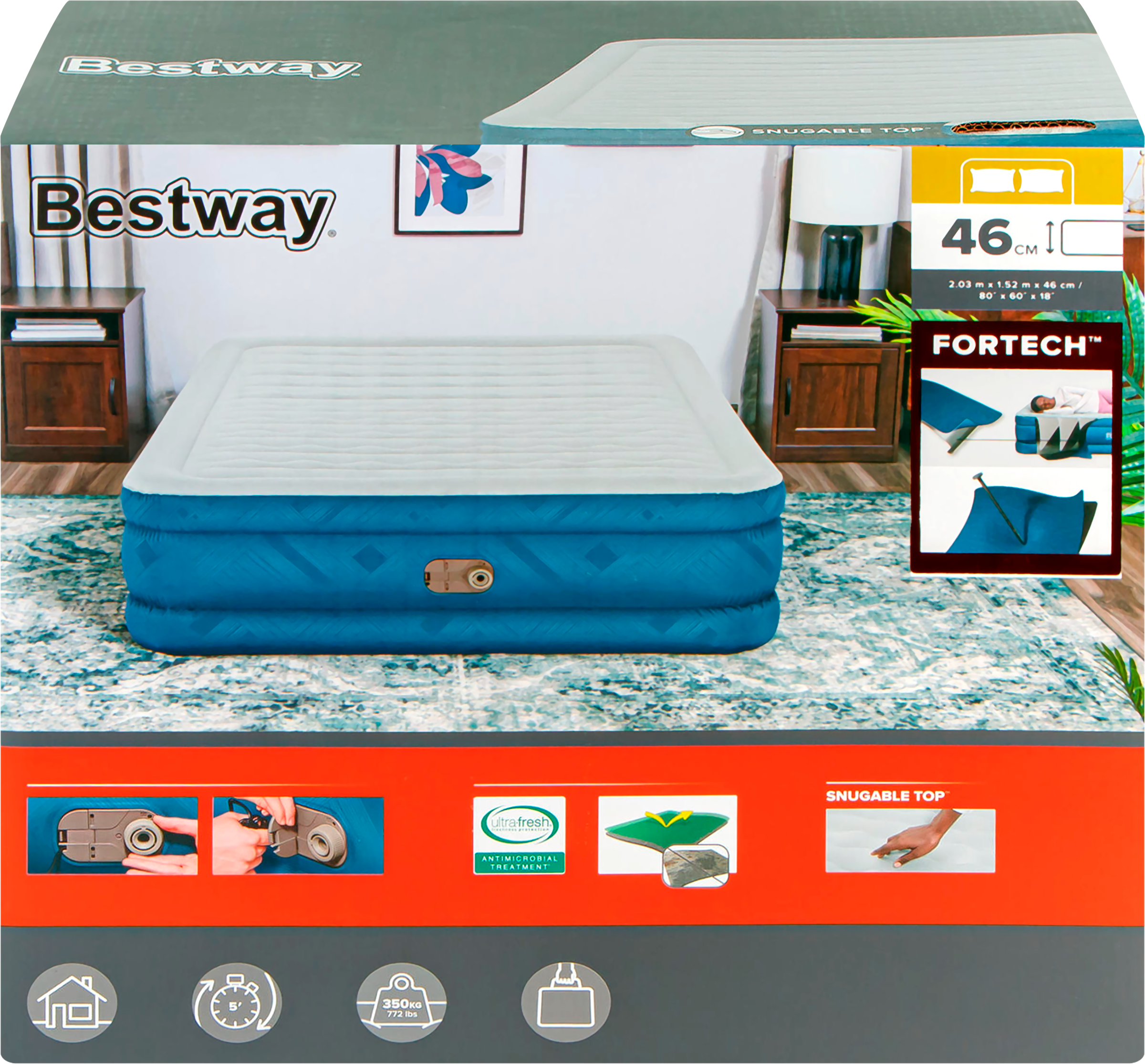 Изображение товара Кровать надувная BESTWAY Snugable Top Fortech 203х152х46см для комфортного отдыха