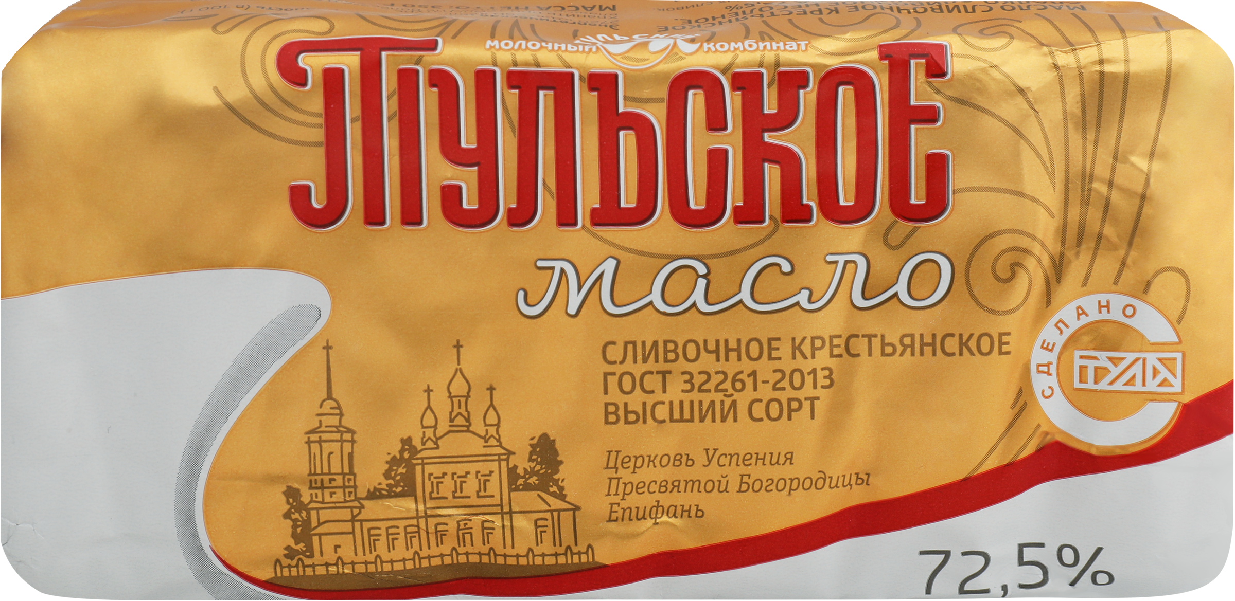 Изображение товара Масло сливочное МК ТУЛЬСКИЙ Тульское 72,5% высший сорт, без змж, 350г